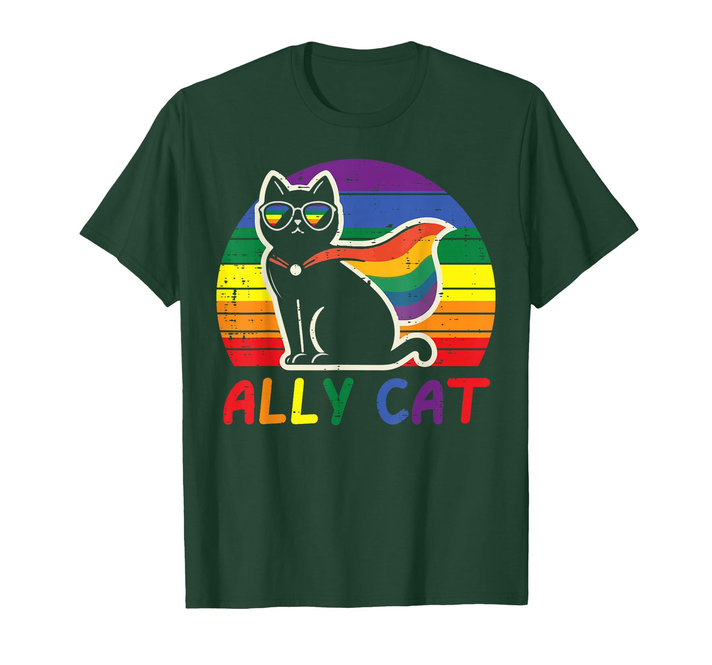 Gay Pride Month Ally Cat Funny LGBTQ Rainbow Men Women Kids T-Shirt