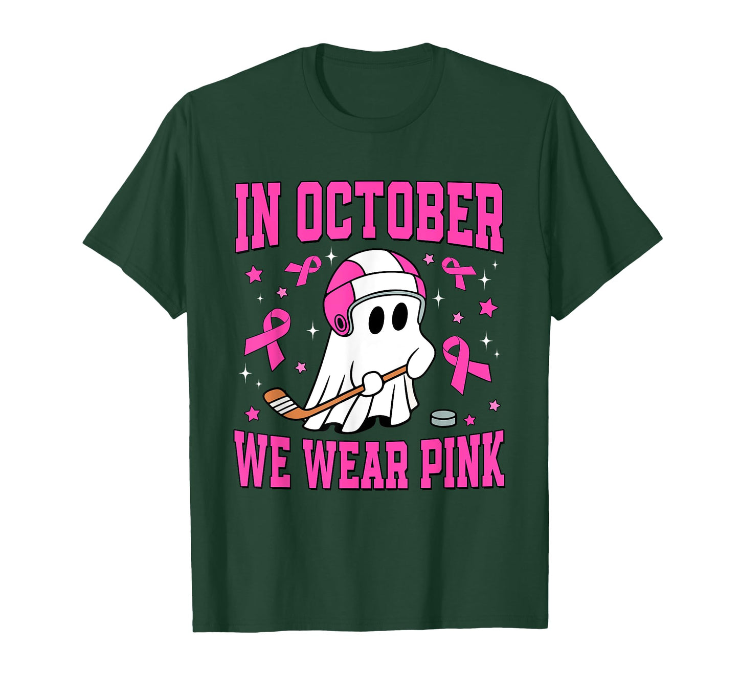 In October We Wear Pink Ghost Hockey Breast Cancer T-Shirt