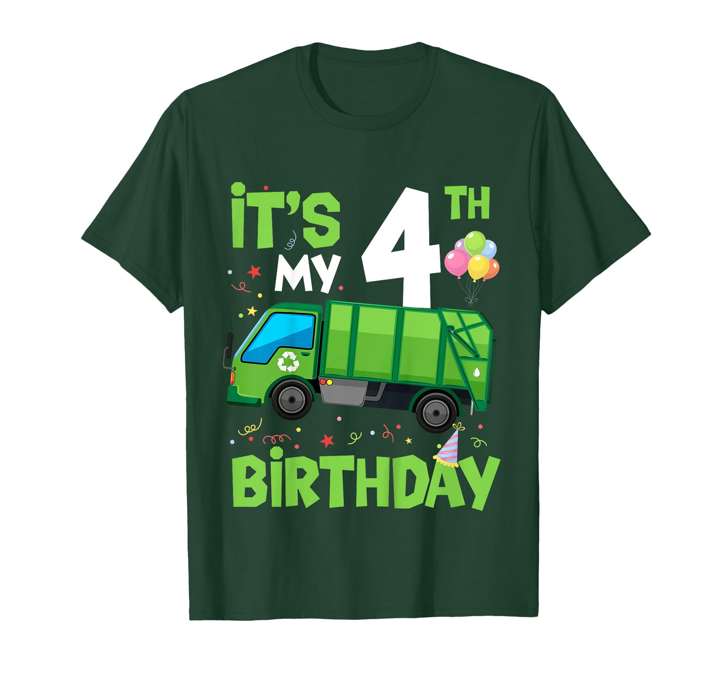 Kids It's My 4th Birthday Garbage Truck 4 Year Old Birthday Boy T-Shirt