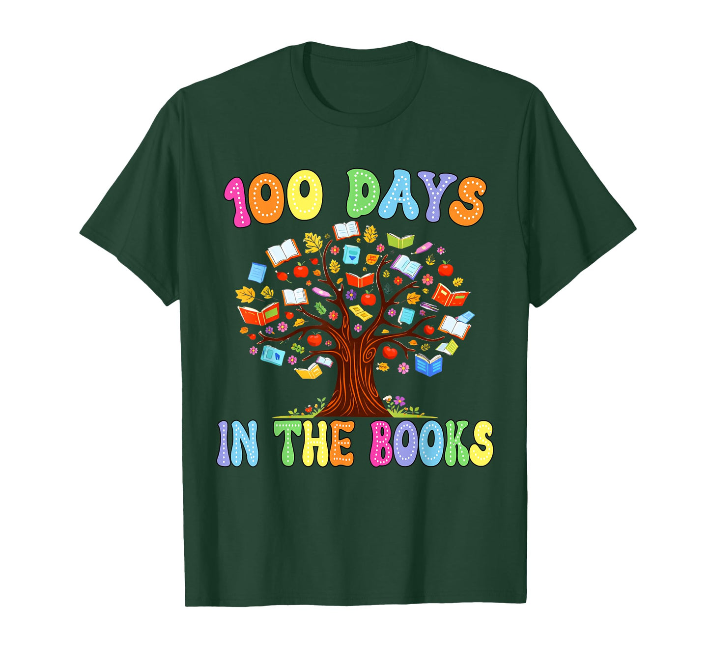 100 Days in The Books Colorful Teacher Tree Design T-Shirt