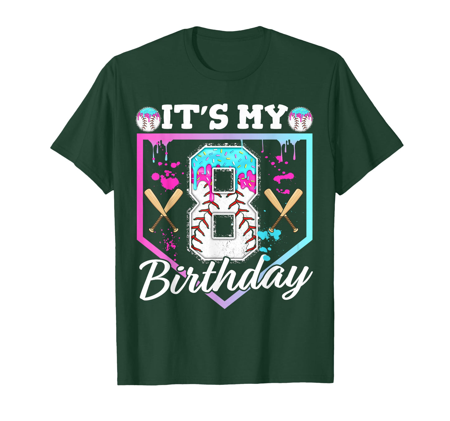 Baseball Drip 8 Year Old Ice Cream 8th Birthday Boy Dripping T-Shirt