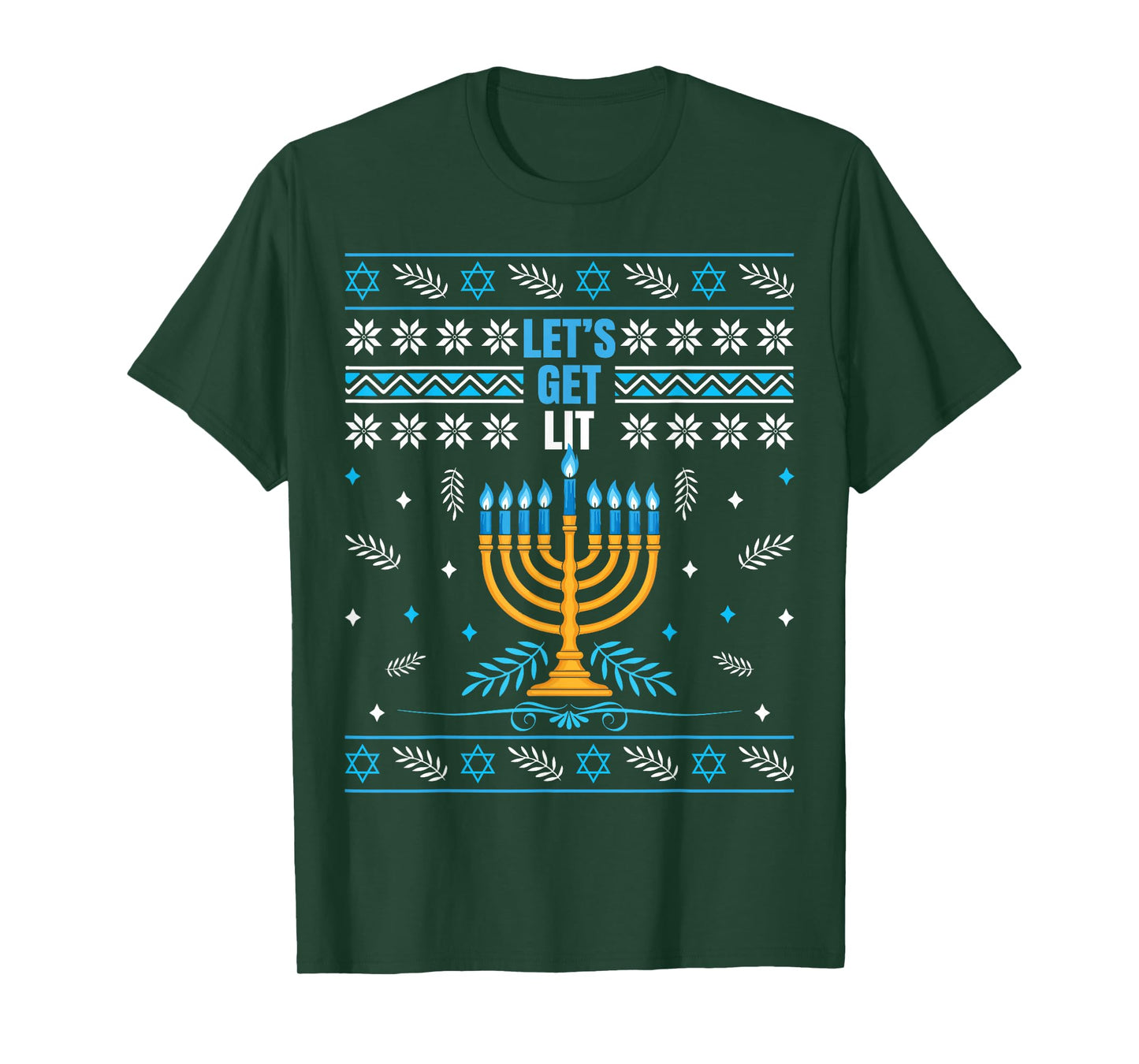 Let's Get Lit Menorah Ugly Christmas Happy Hanukkah T-Shirt