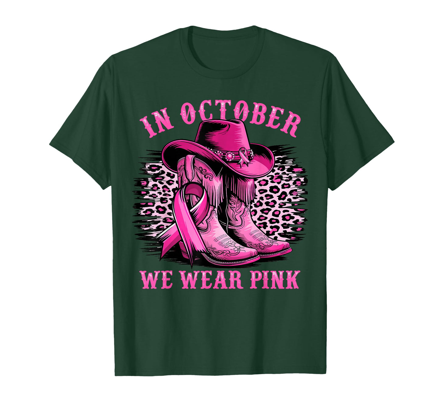 in October We Wear Pink Ribbon Cowgirl Western Breast Cancer T-Shirt