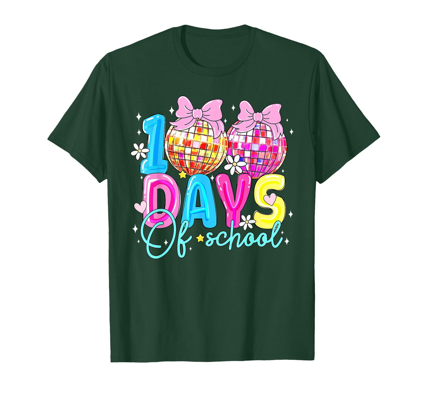 100 Days of School Disco Ball Coquette Bow Girl Kid Teacher T-Shirt