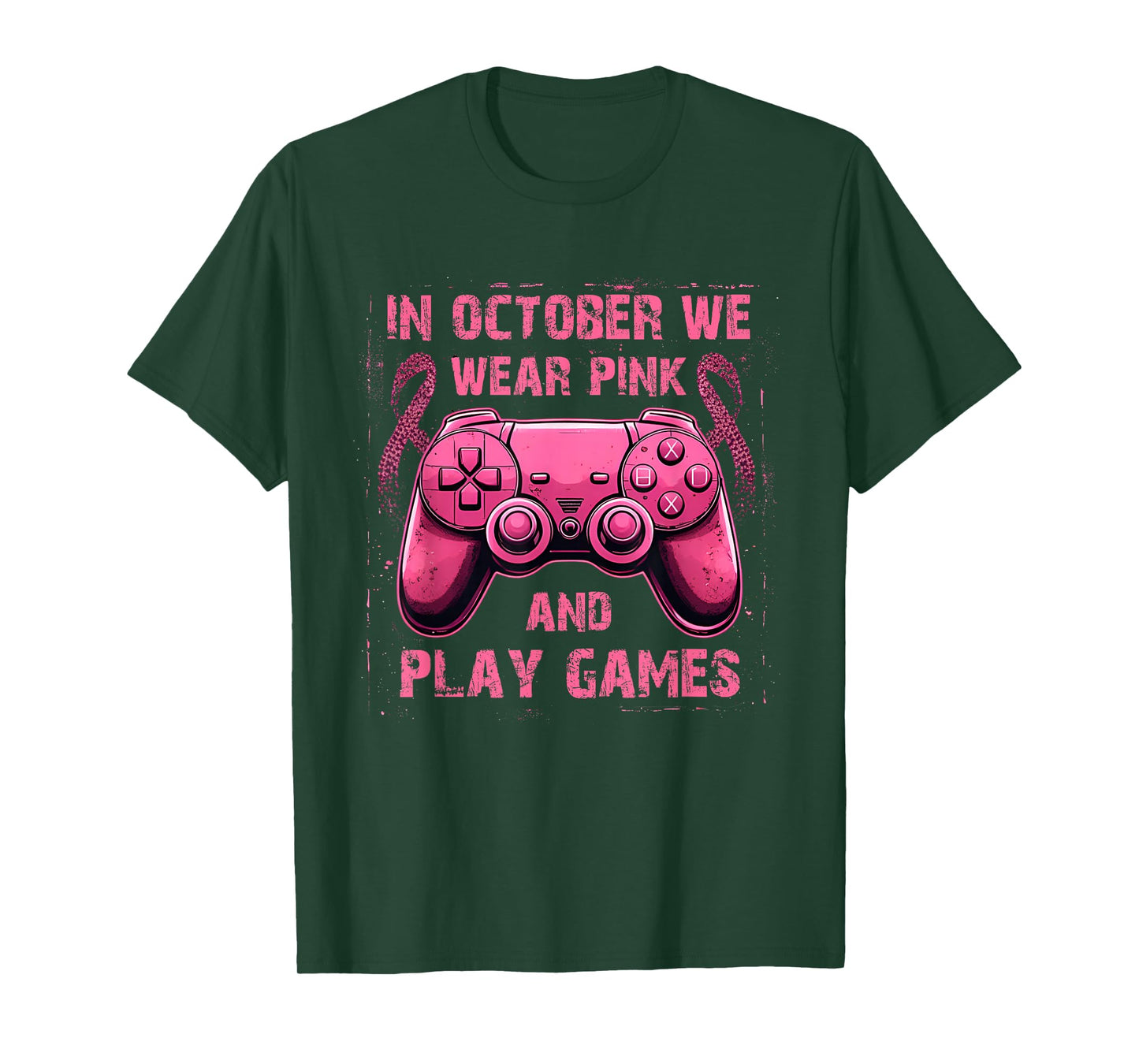 in October We Wear Pink Breast Cancer Gaming Kids Boys Youth T-Shirt