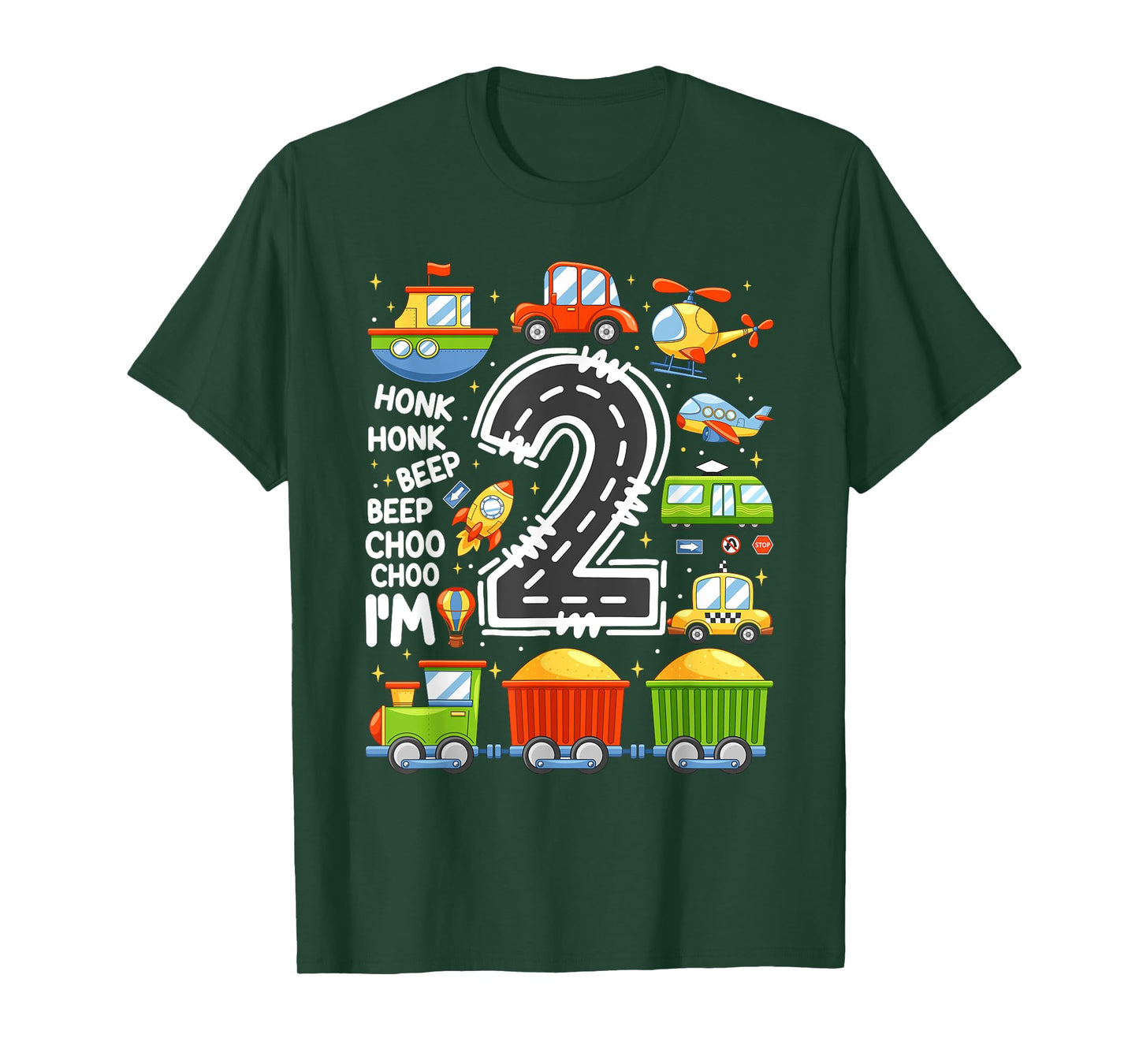 2 Years Old Boys Girls Kids 2nd Birthday Transportation T-Shirt