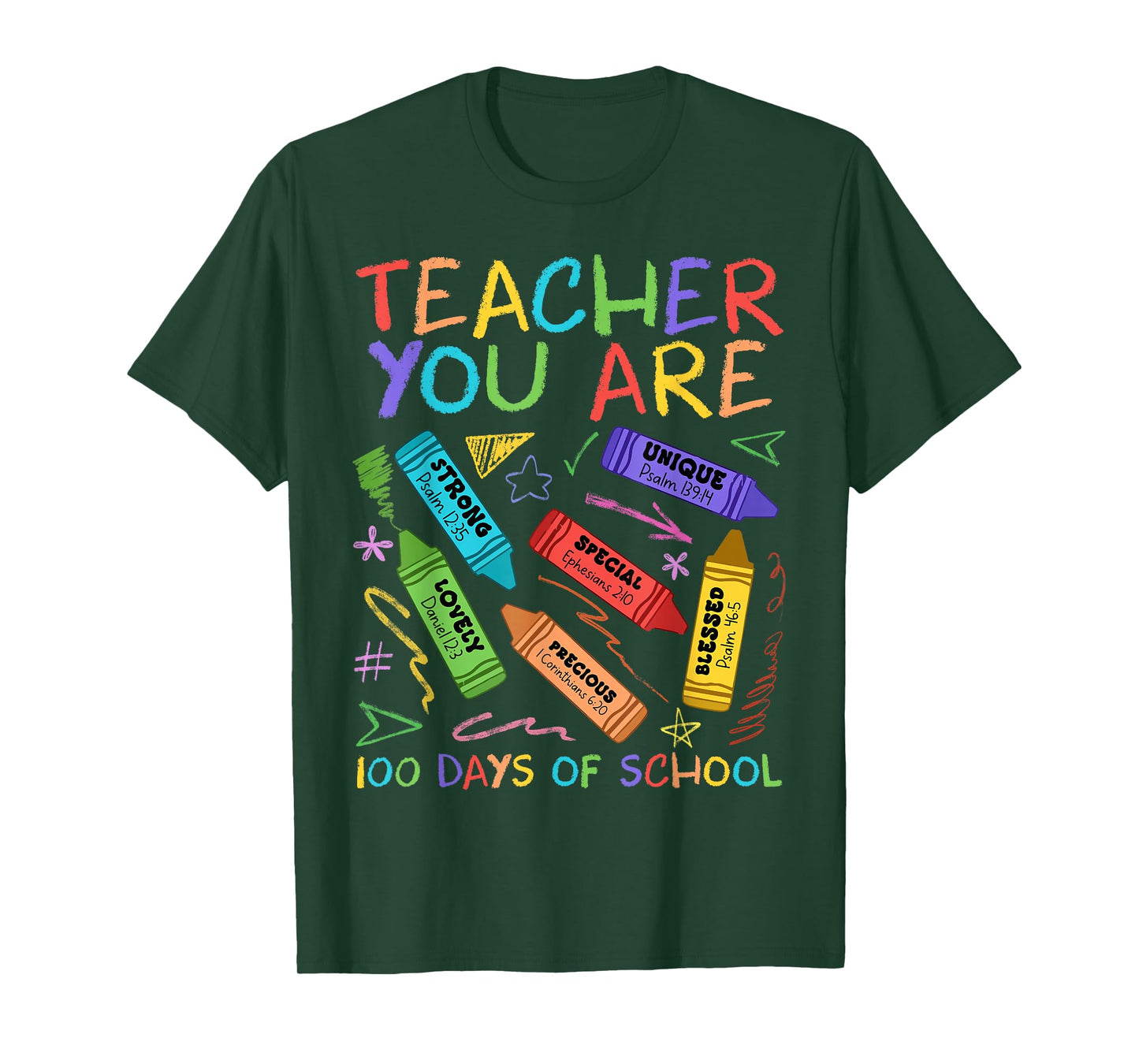 Teacher You are Bible Inspiring 100 Days of School Crayon T-Shirt