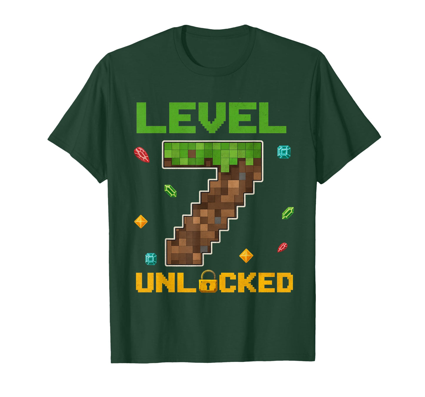 Retro Pixel Level 7 Unlocked Birthday Gamer Gift for Kid Boy T-Shirt