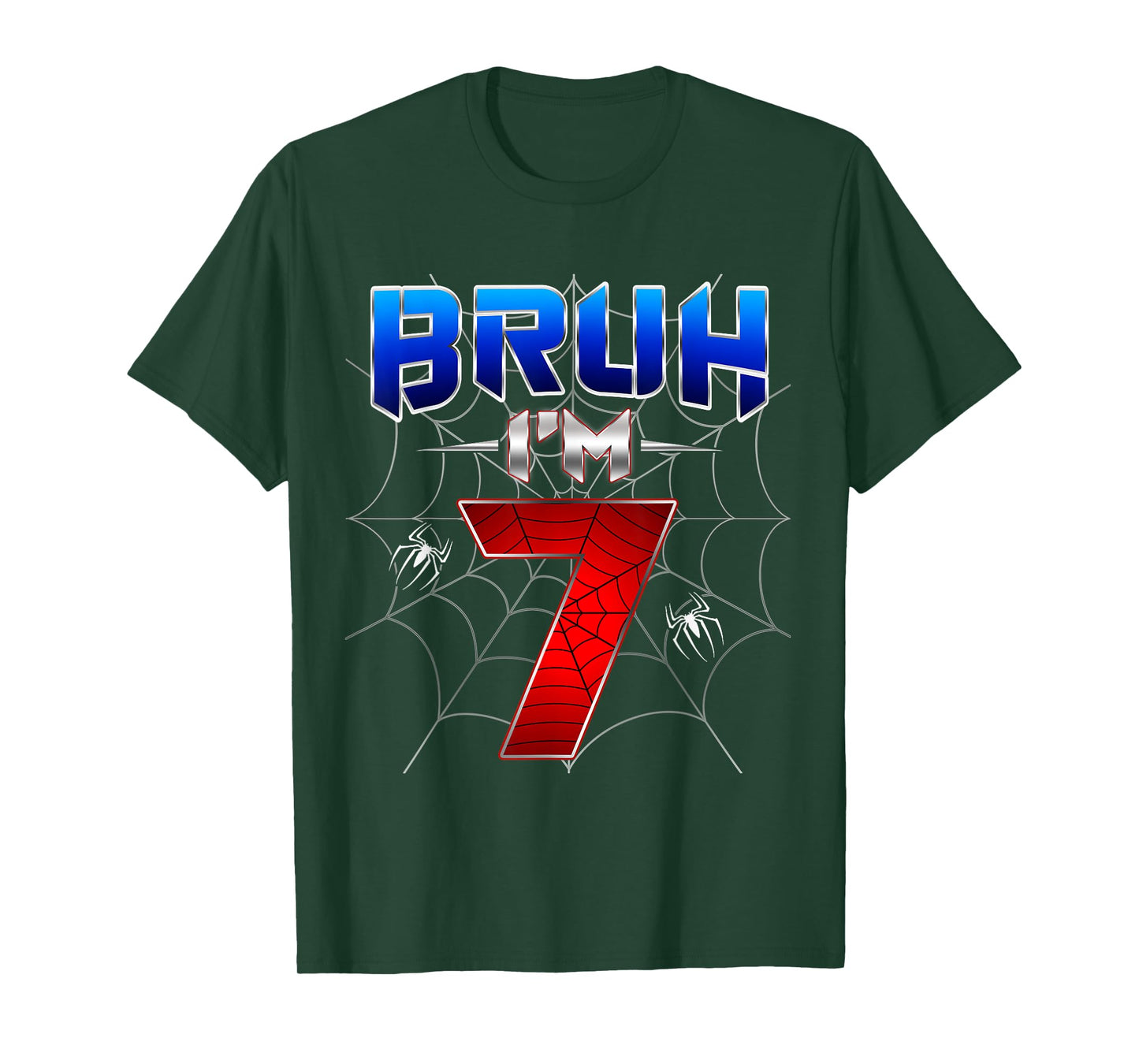 Bruh I'm 7 Year Old Birthday Spider Web Kid Boy 7th Birthday T-Shirt