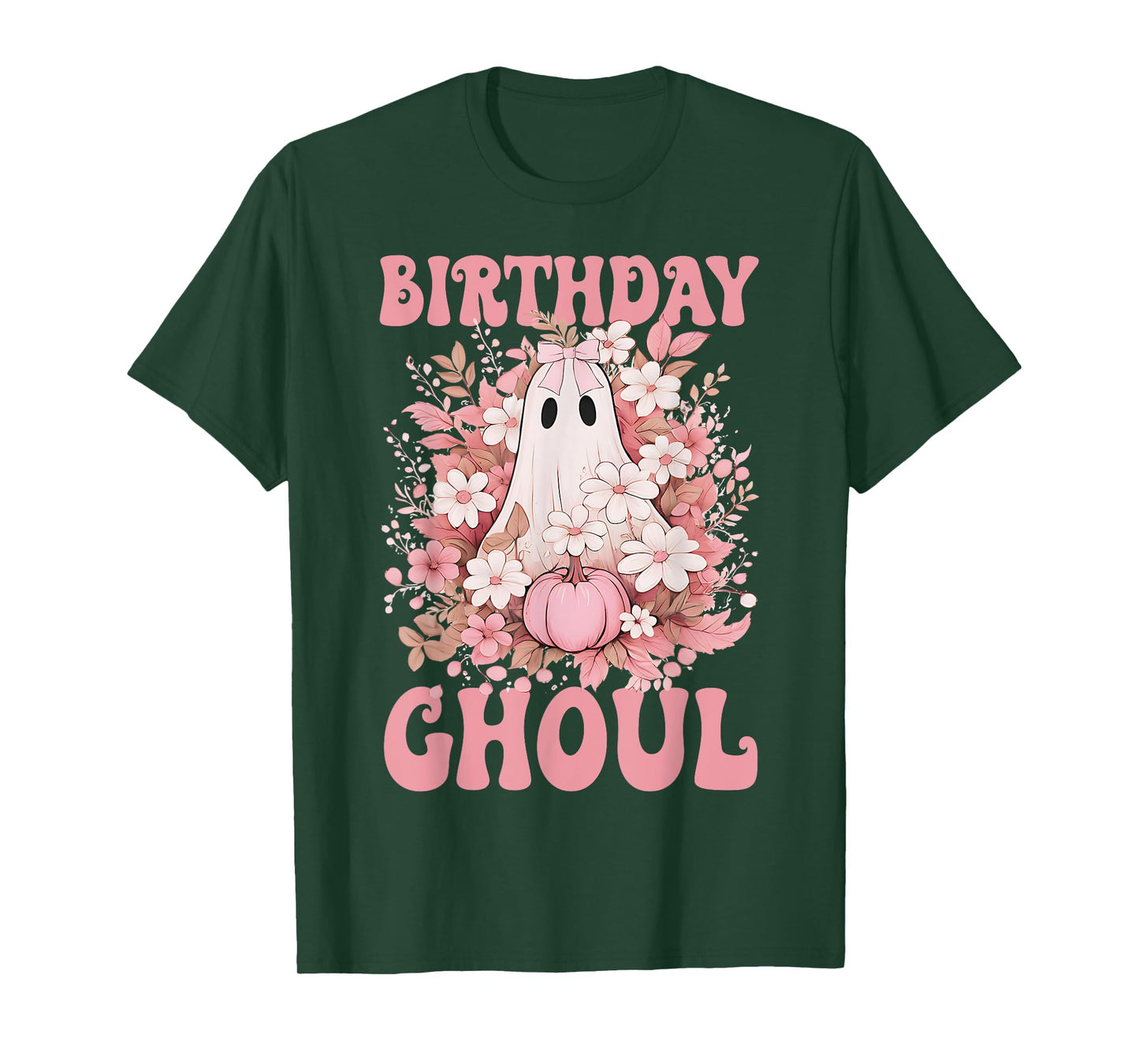 Birthday Ghoul Floral Ghost Bow Halloween Birthday Girls T-Shirt