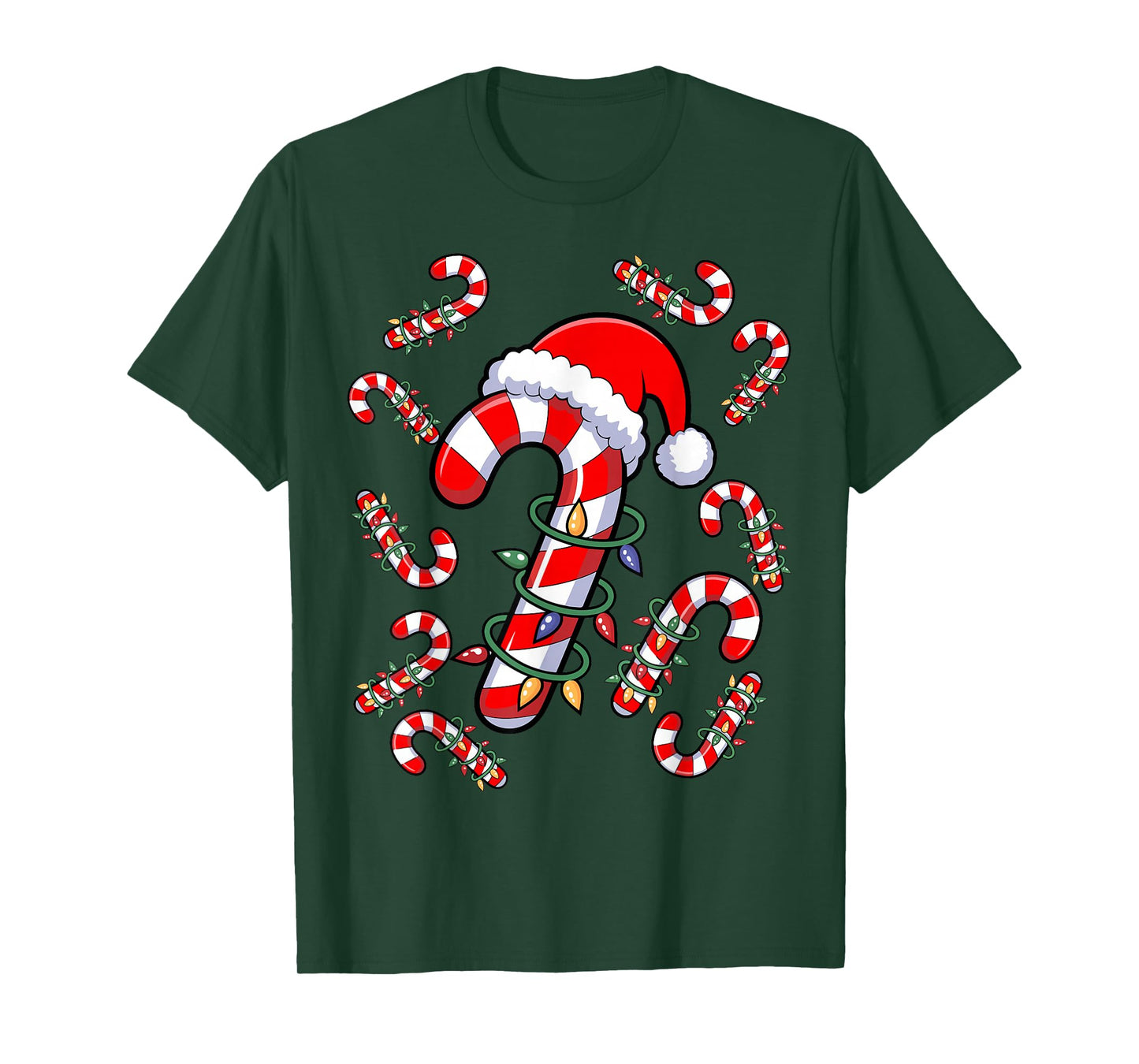 Red and White Candy Cane Santa Christmas Xmas Lights T-Shirt
