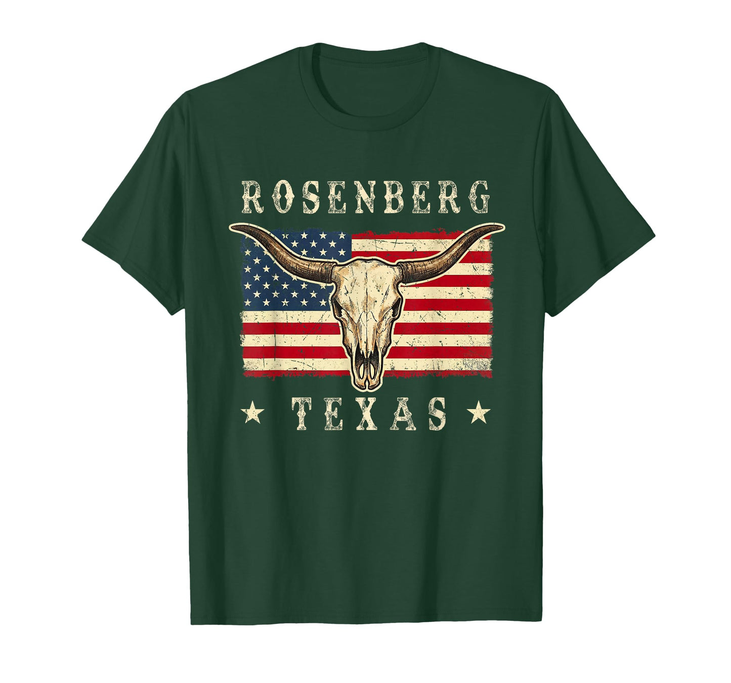 Rosenberg, Texas Western Retro Patriotic Skull Design T-Shirt