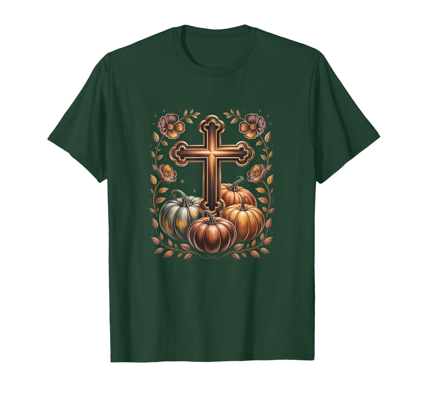 Boho Floral Pumpkin Cross Fall Jesus Christian Faith Autumn T-Shirt