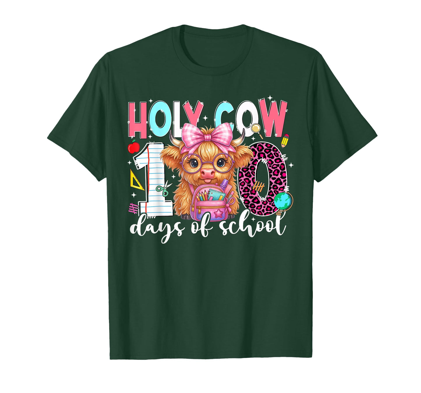 Funny Holy Cow 100 Days of School Teachers Coquette Leopard T-Shirt