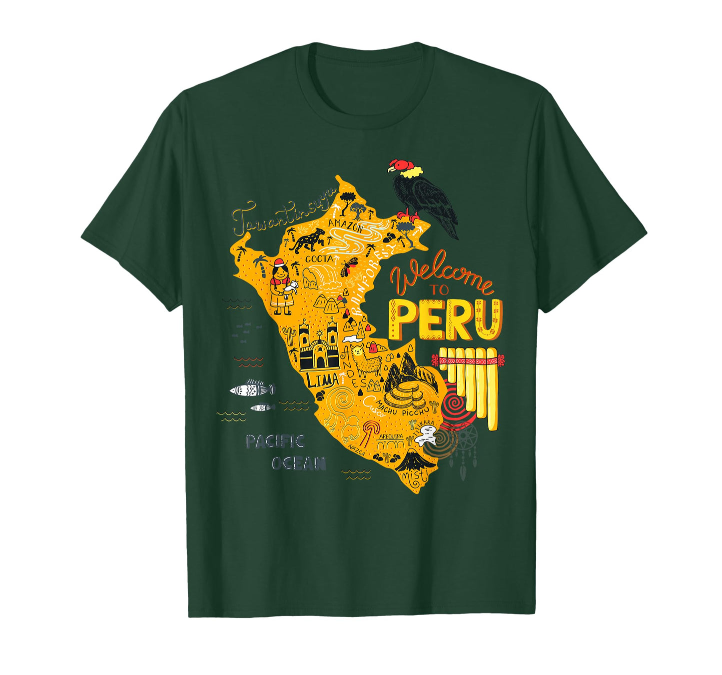 Travel Peru Map Lima Machu Picchu Cusco Family Vacation Tee T-Shirt