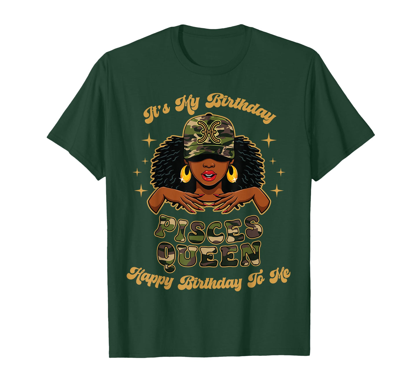 Birthday Pisces Queen Camo Black Woman African Zodiac Afro T-Shirt
