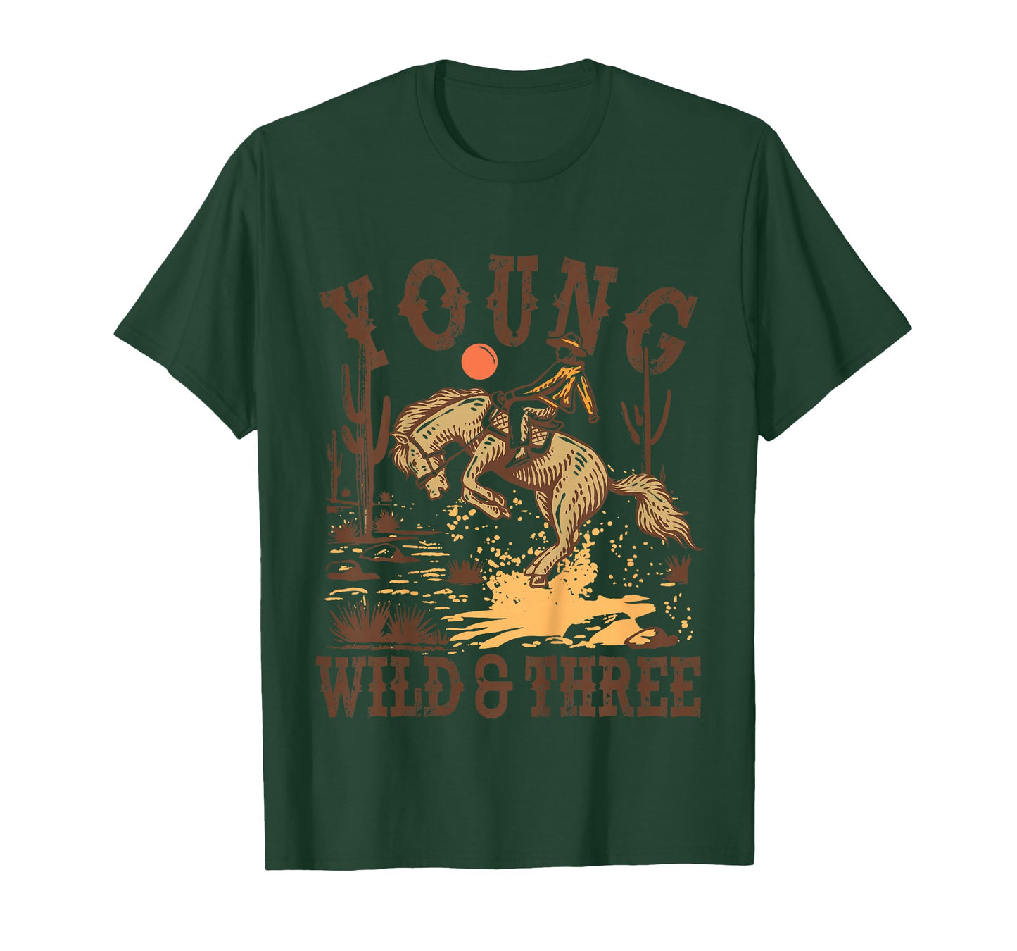 Kids Young Wild & Three Cowboy Western Rodeo 3rd Birthday Boy T-Shirt