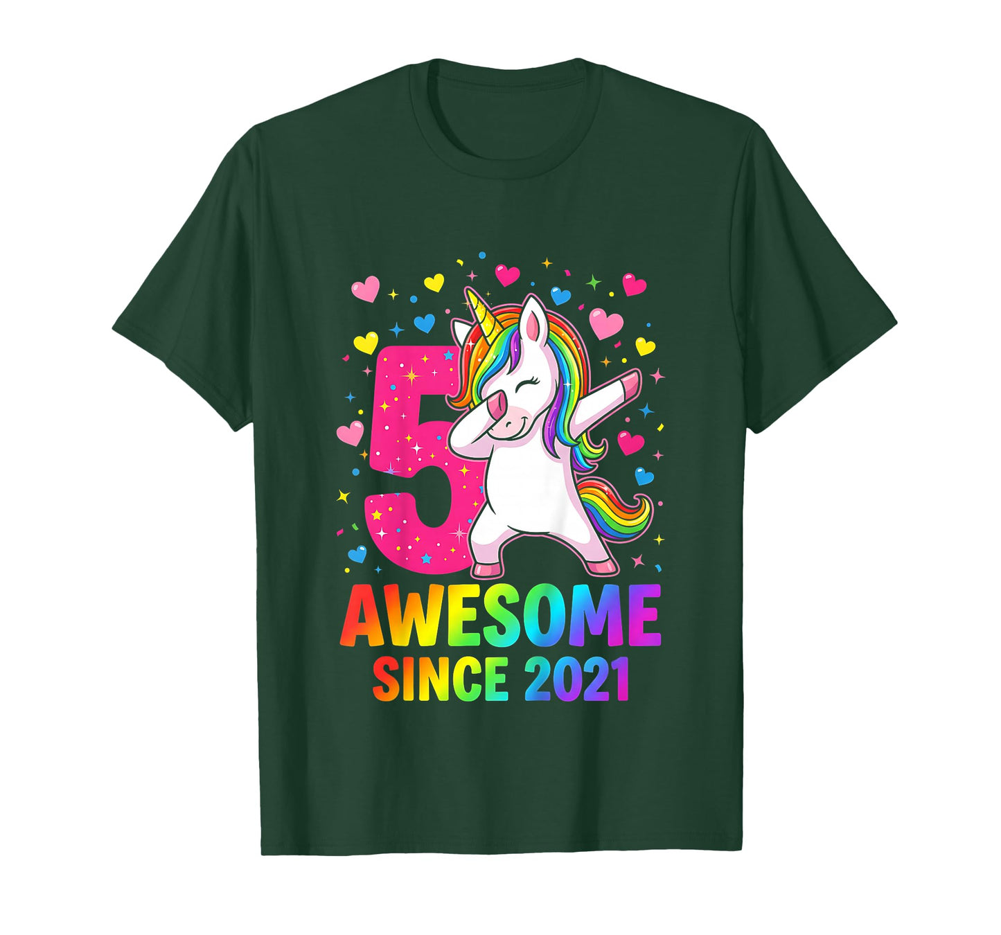 Kids 5th Birthday Girl Unicorn Shirt Awesome Since 2021 Unicorn T-Shirt
