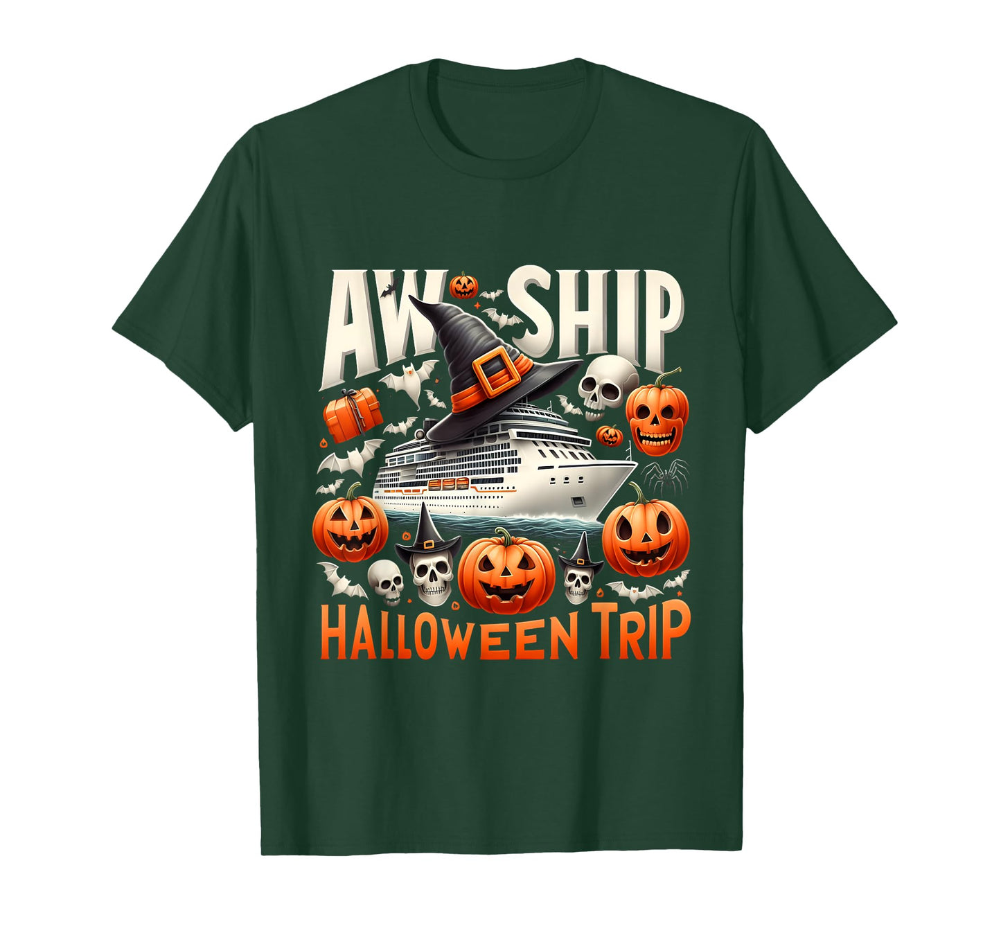 Aw Ship Halloween Trip Happy Halloween Spooky Pumpkin Cruise T-Shirt