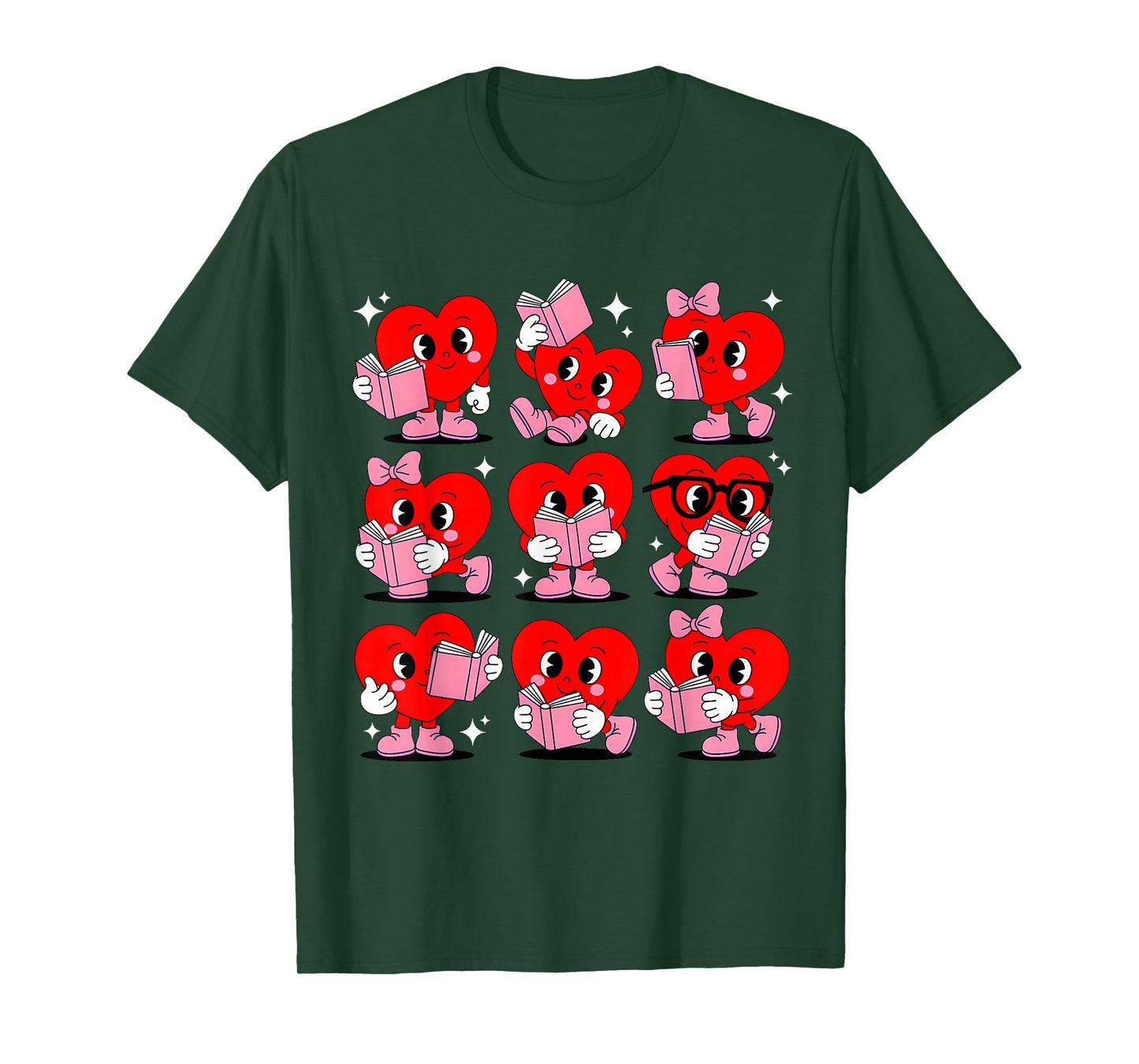 Heart Reading Books Valentine Teacher Boys Girls Book Lover T-Shirt