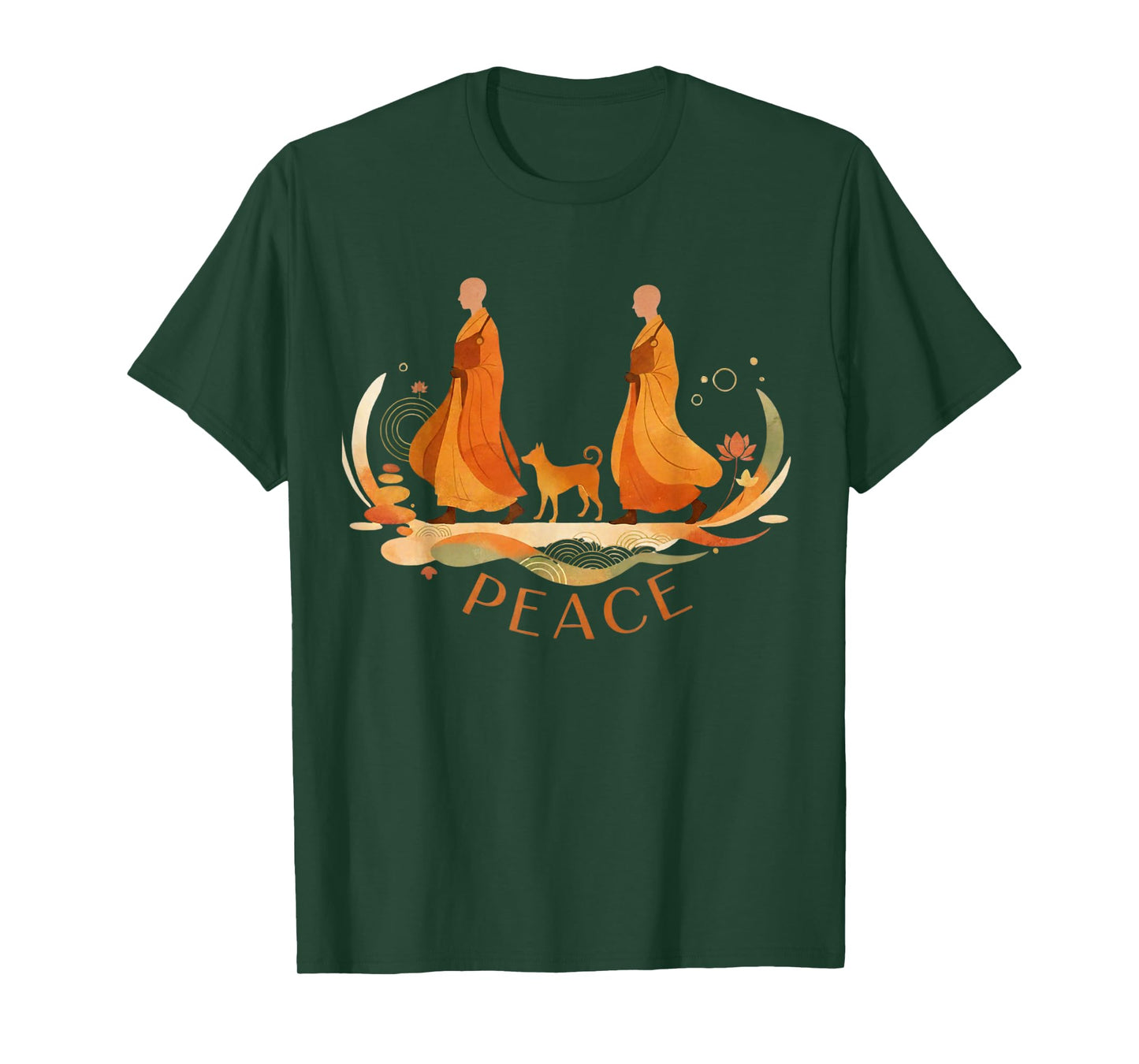 Peace Walking Monks & Dog Minimalist Zen Art T-Shirt