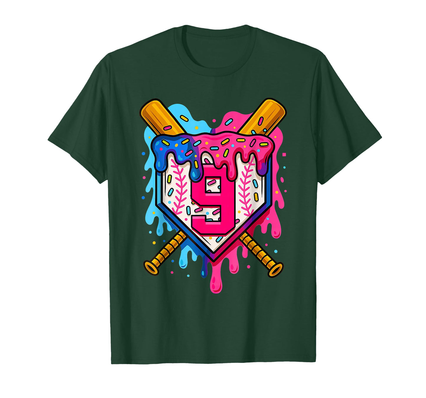 9th Baseball Birthday Ice Cream Drip Boys Girls 9 Years T-Shirt