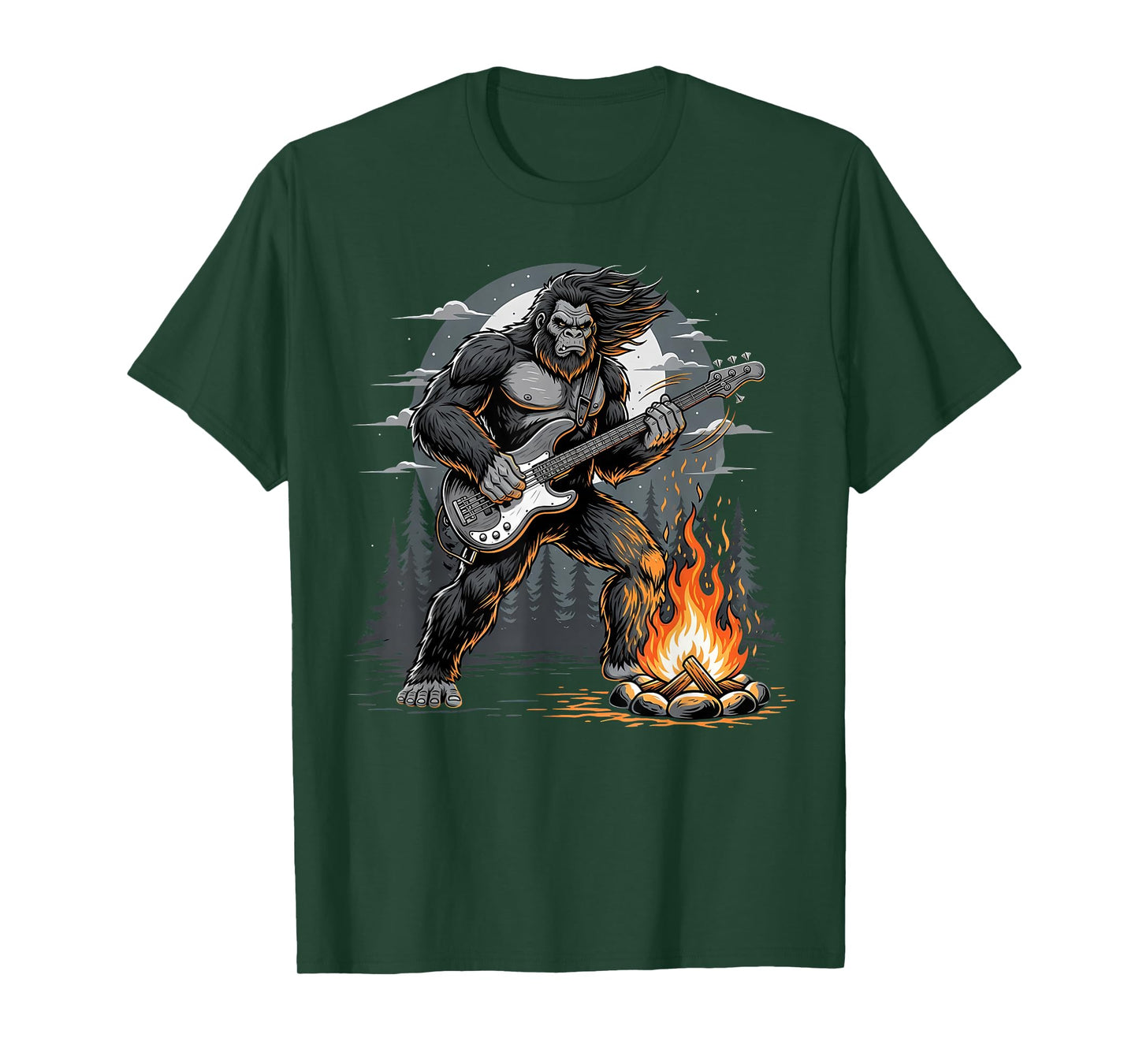 Cool Bigfoot Playing Bass Guitar, Sasquatch Big Foot Rock T-Shirt