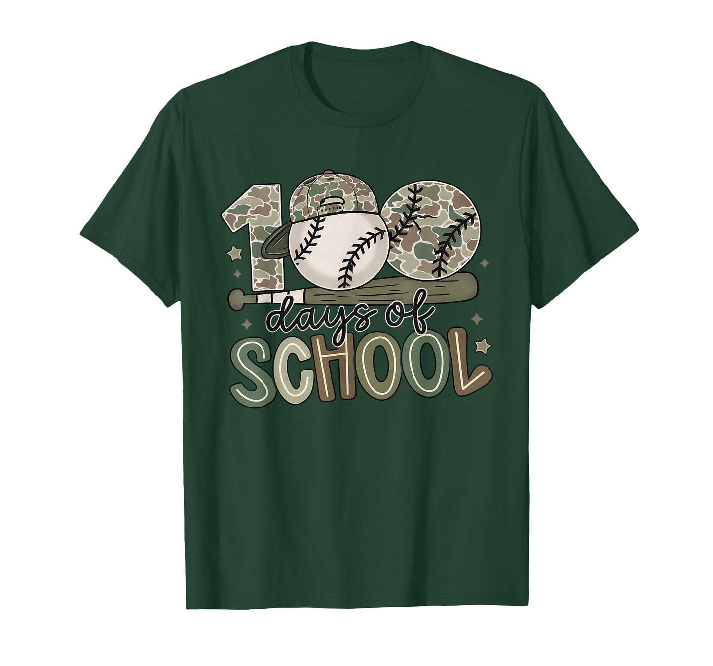 100 Days of School Baseball Camo Celebration T-Shirt