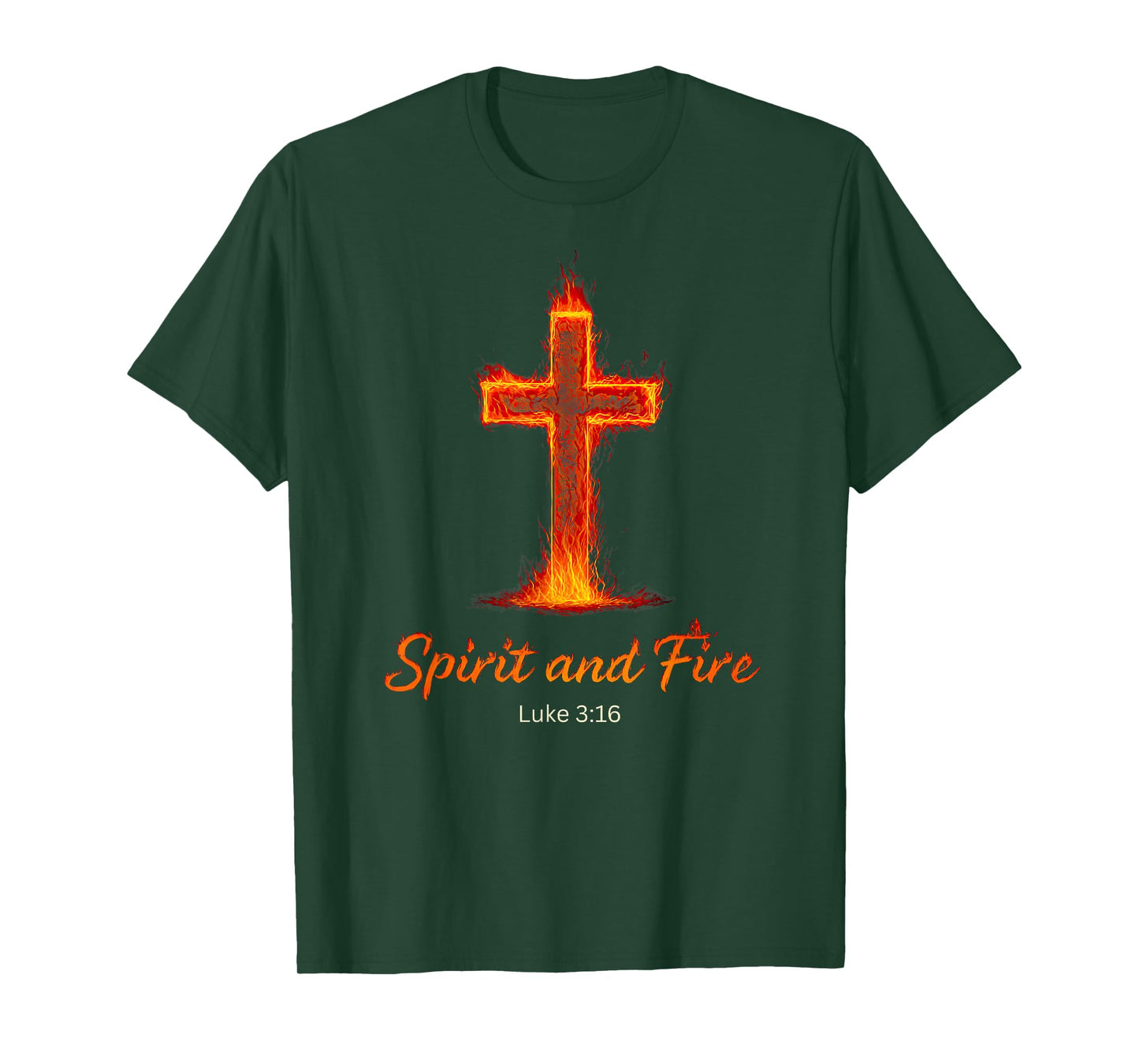 Spirit and Fire Luke 3:16 Flaming Cross Christian Halloween T-Shirt