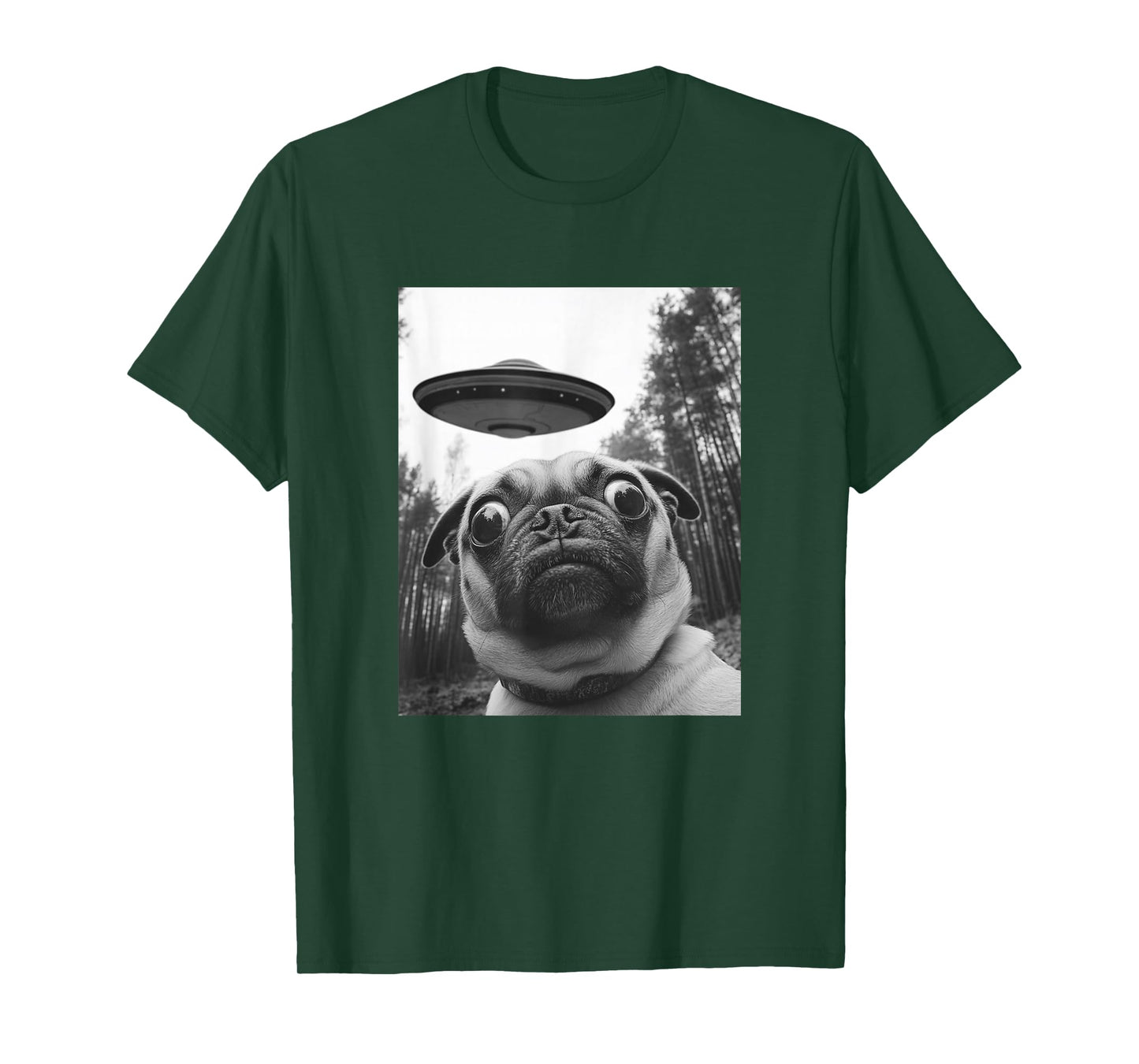 Funny Pug Selfie with UFO T-Shirt