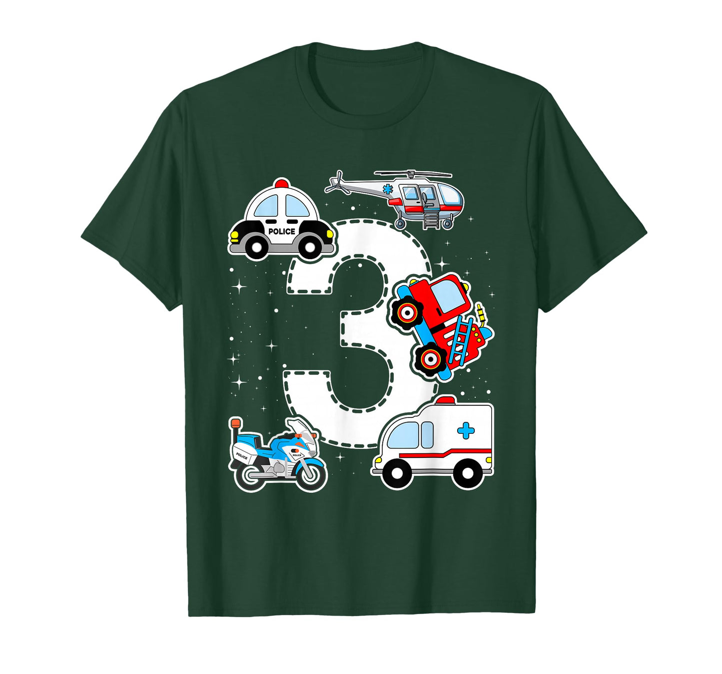 Emergency Vehicles 3rd Birthday Fire Truck Police Car Boys T-Shirt