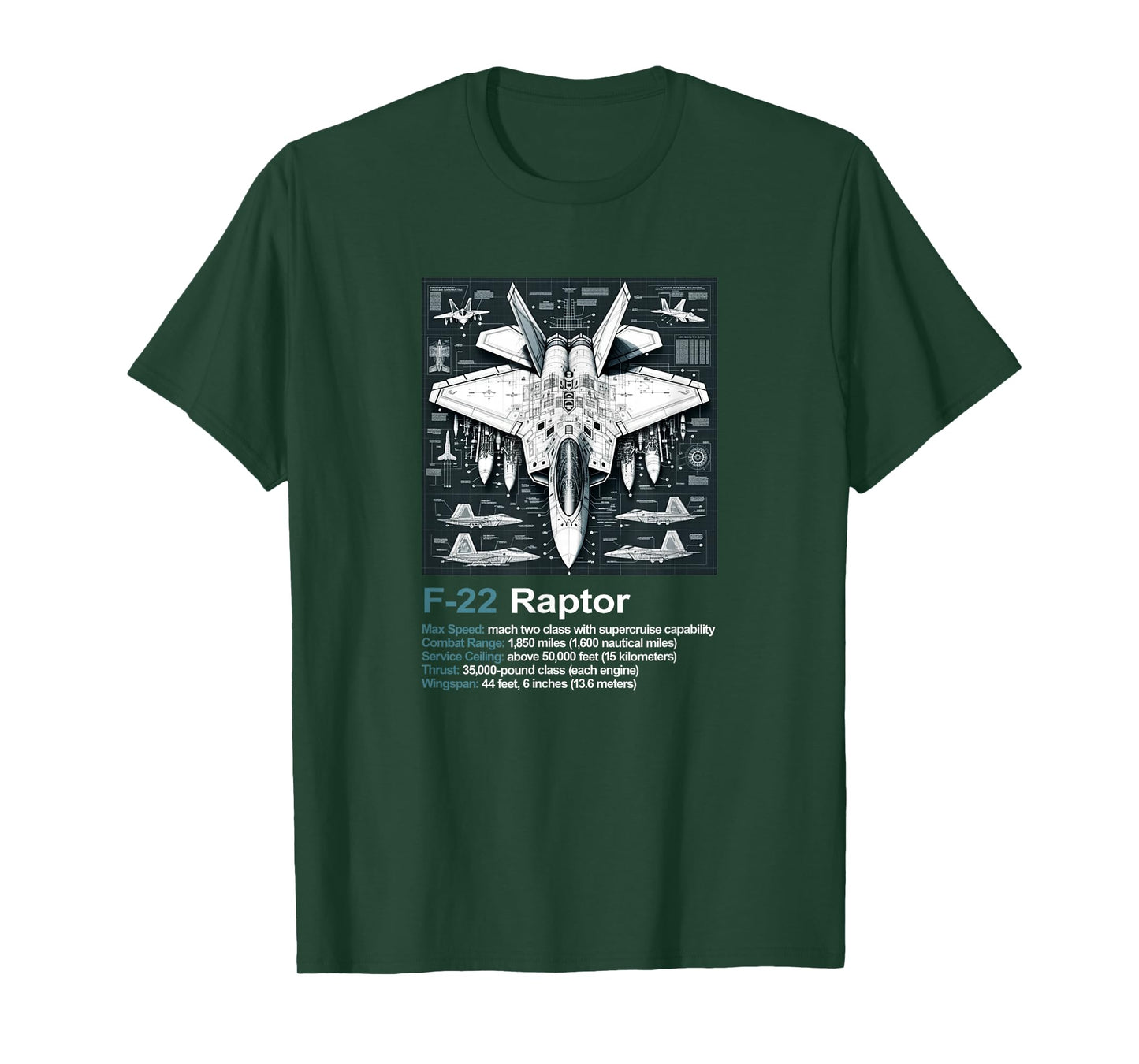 F-22 Blueprint Technical Schematic - Aviation Art Graphic T-Shirt
