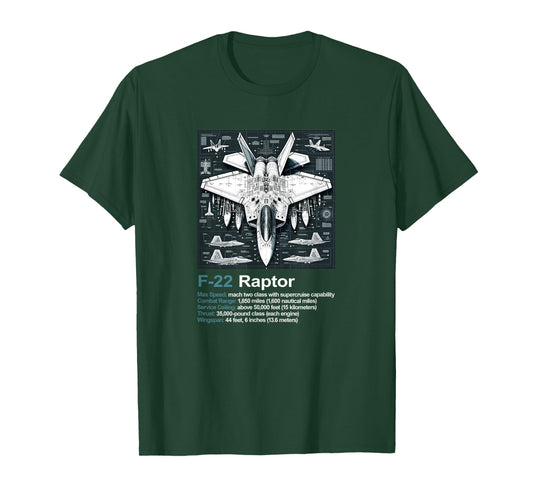 F-22 Blueprint Technical Schematic - Aviation Art Graphic T-Shirt
