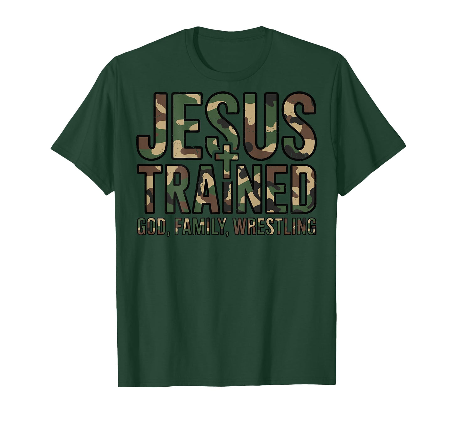 Youth Camo Christian Wrestling Jesus Trained Wrestler Boys T-Shirt