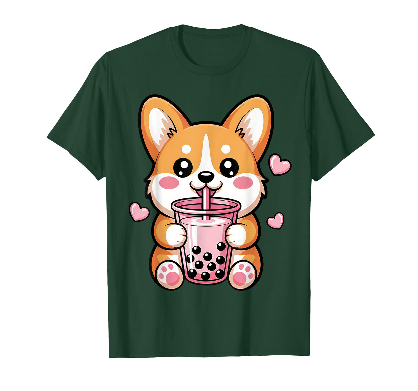 Funny Corgi Drinking Boba Bubble Tea Cute Kawaii Anime Corgi T-Shirt