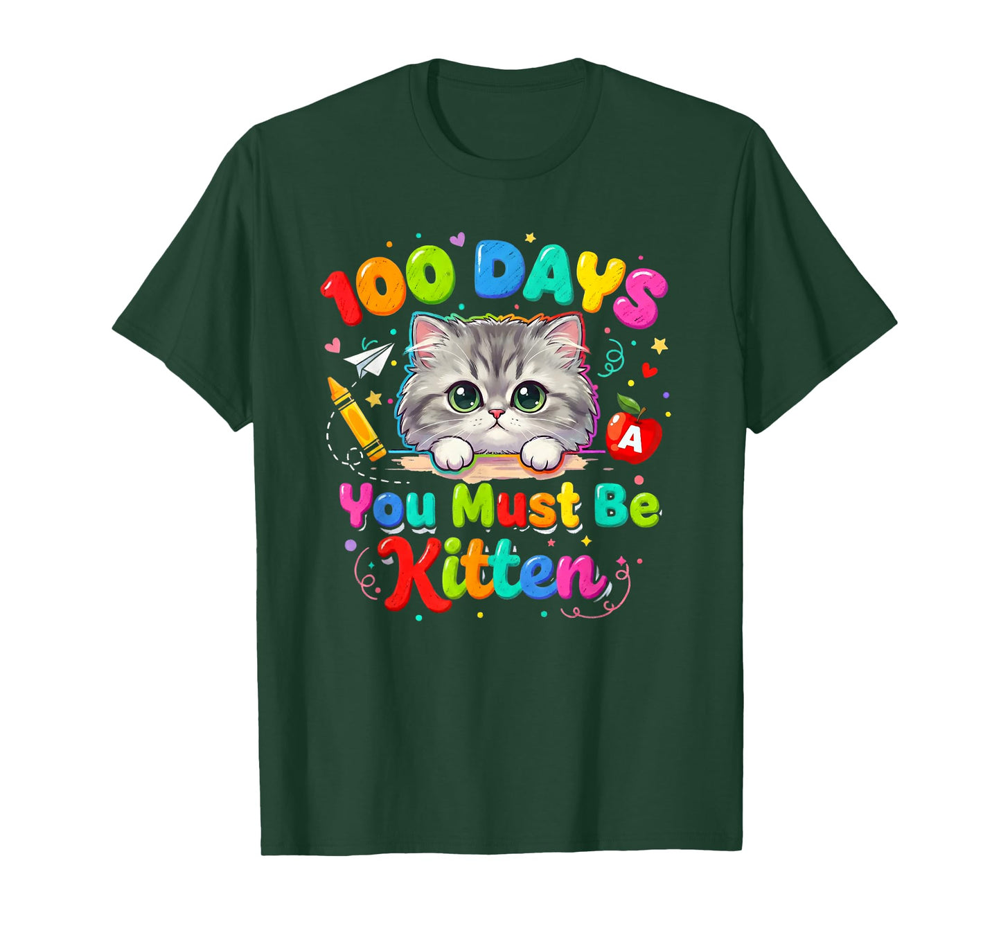 100 Days of School Kids Girls Cat Kitten Funny 100th Day T-Shirt