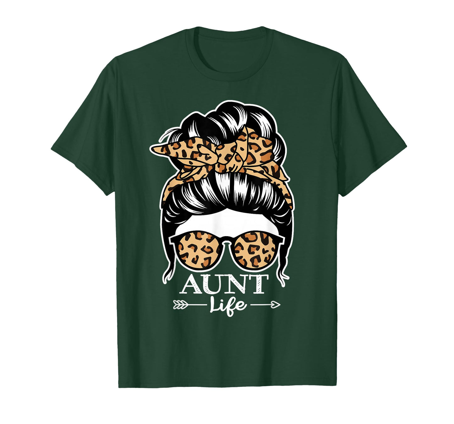Aunt Life Messy Bun Hair Funny Aunt Leopard T-Shirt