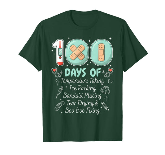 School Nurse Crew 100 Days of Temperature Taking Ice Packing T-Shirt