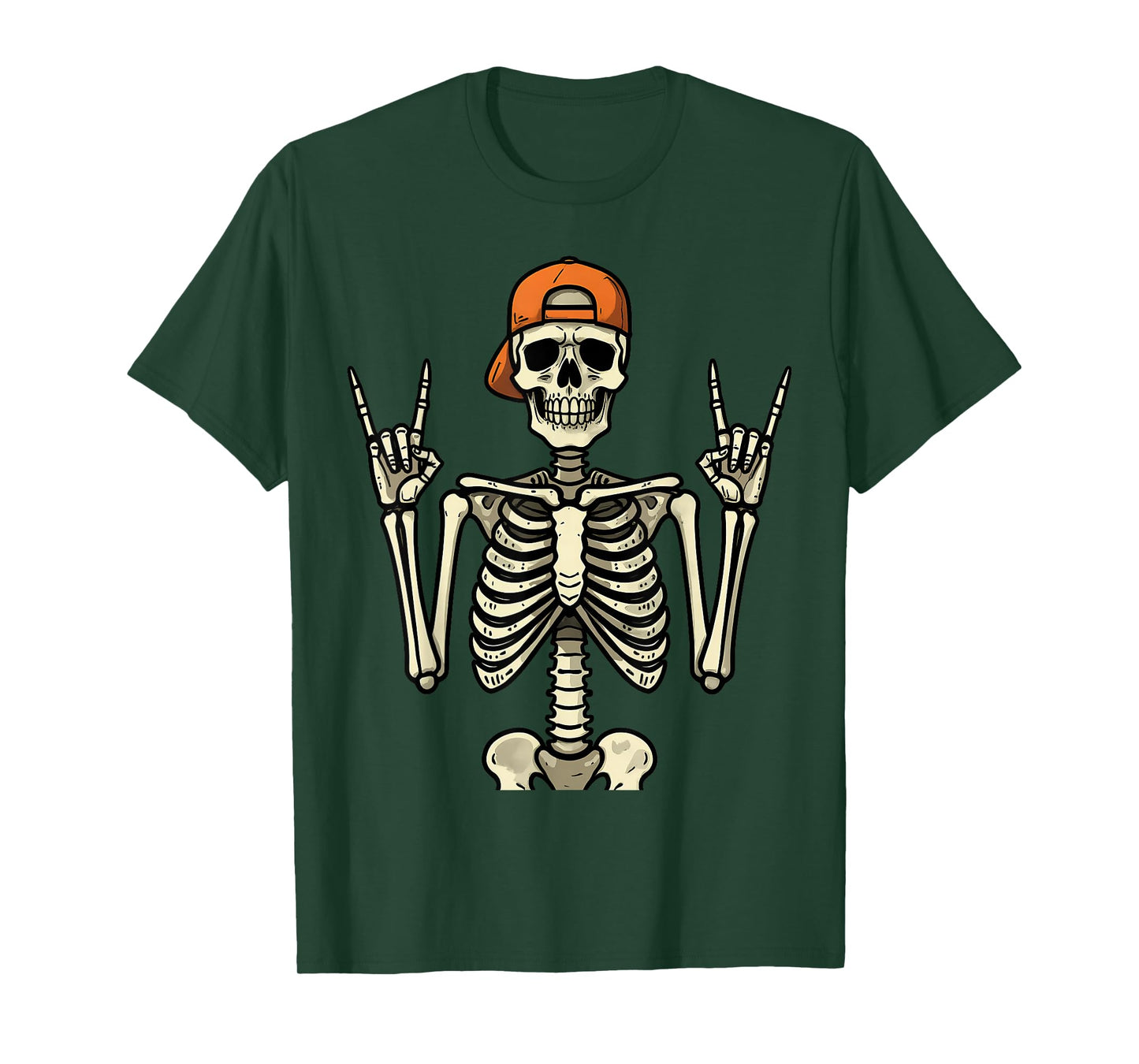 Rocker Skeleton Halloween Baseball Cap Cool Rock Hand Sign T-Shirt