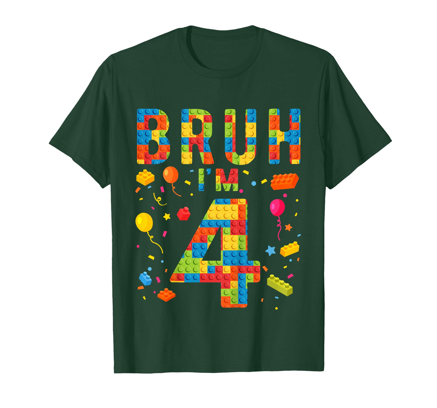 Kids 4 Year Old Building Blocks Bruh 4th Birthday Boy T-Shirt