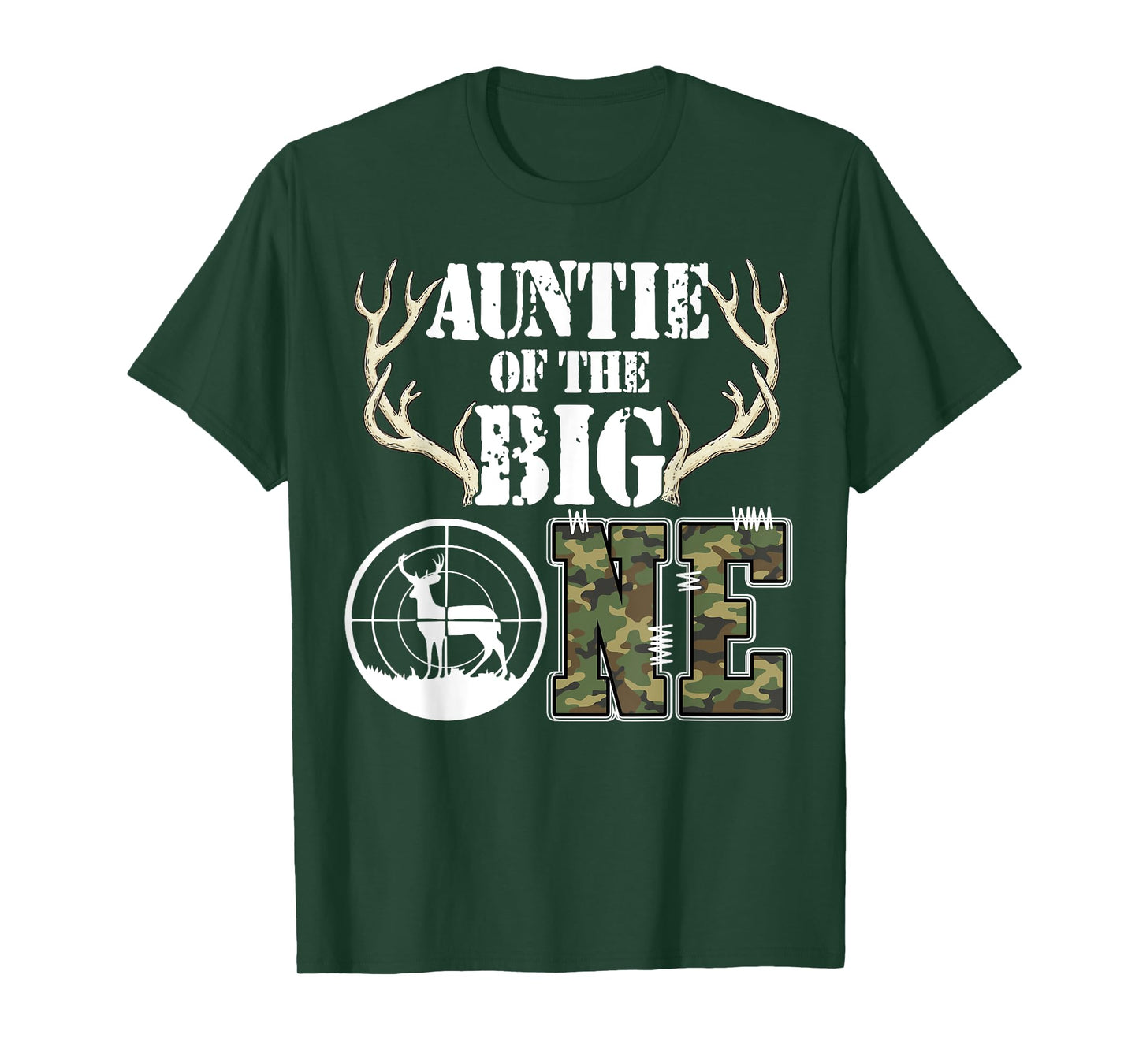 Auntie of The Big One Birthday Boy Deer Hunter Camouflage T-Shirt