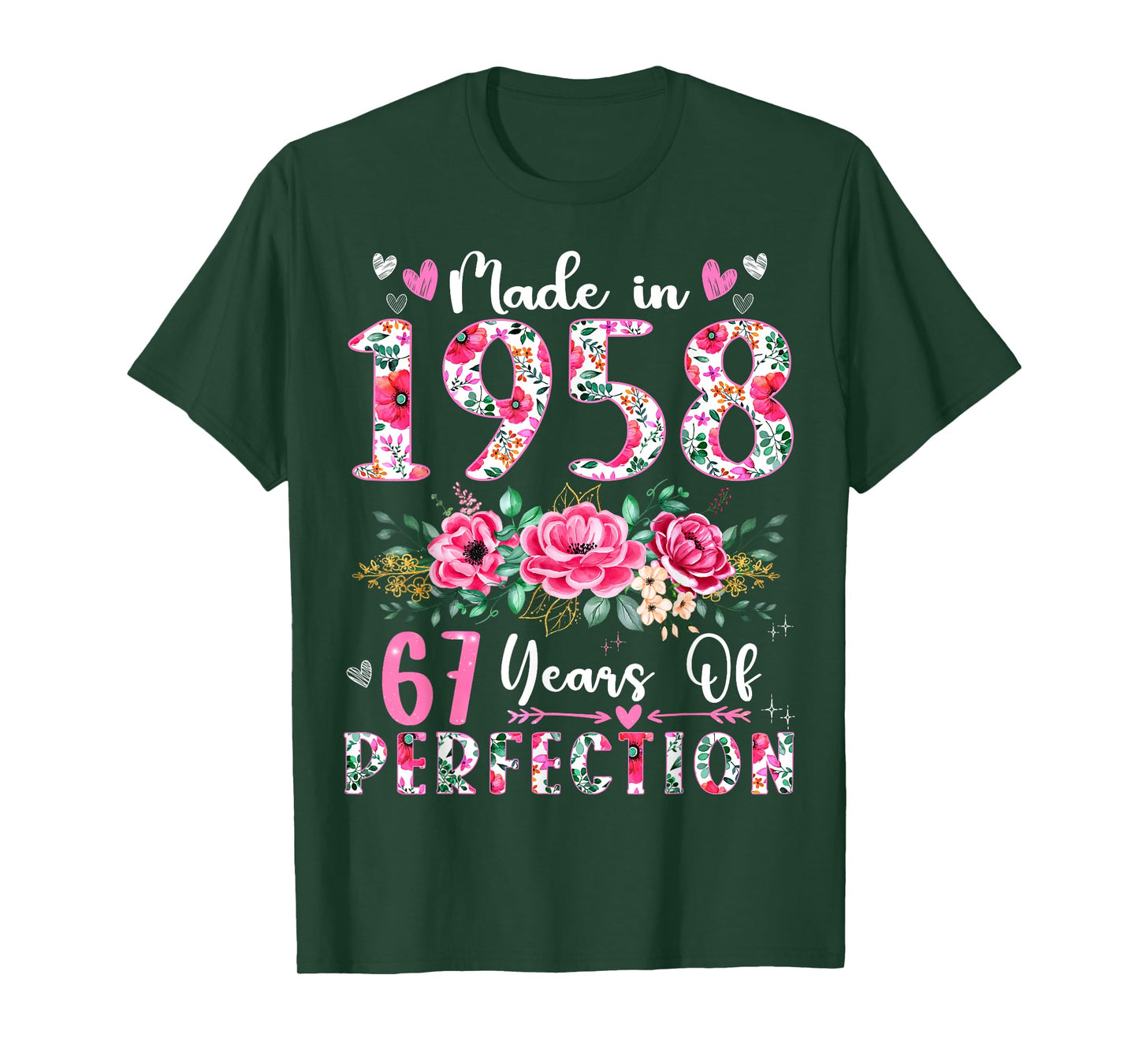 67 Year Old Made In 1958 Floral 67th Birthday Women T-Shirt