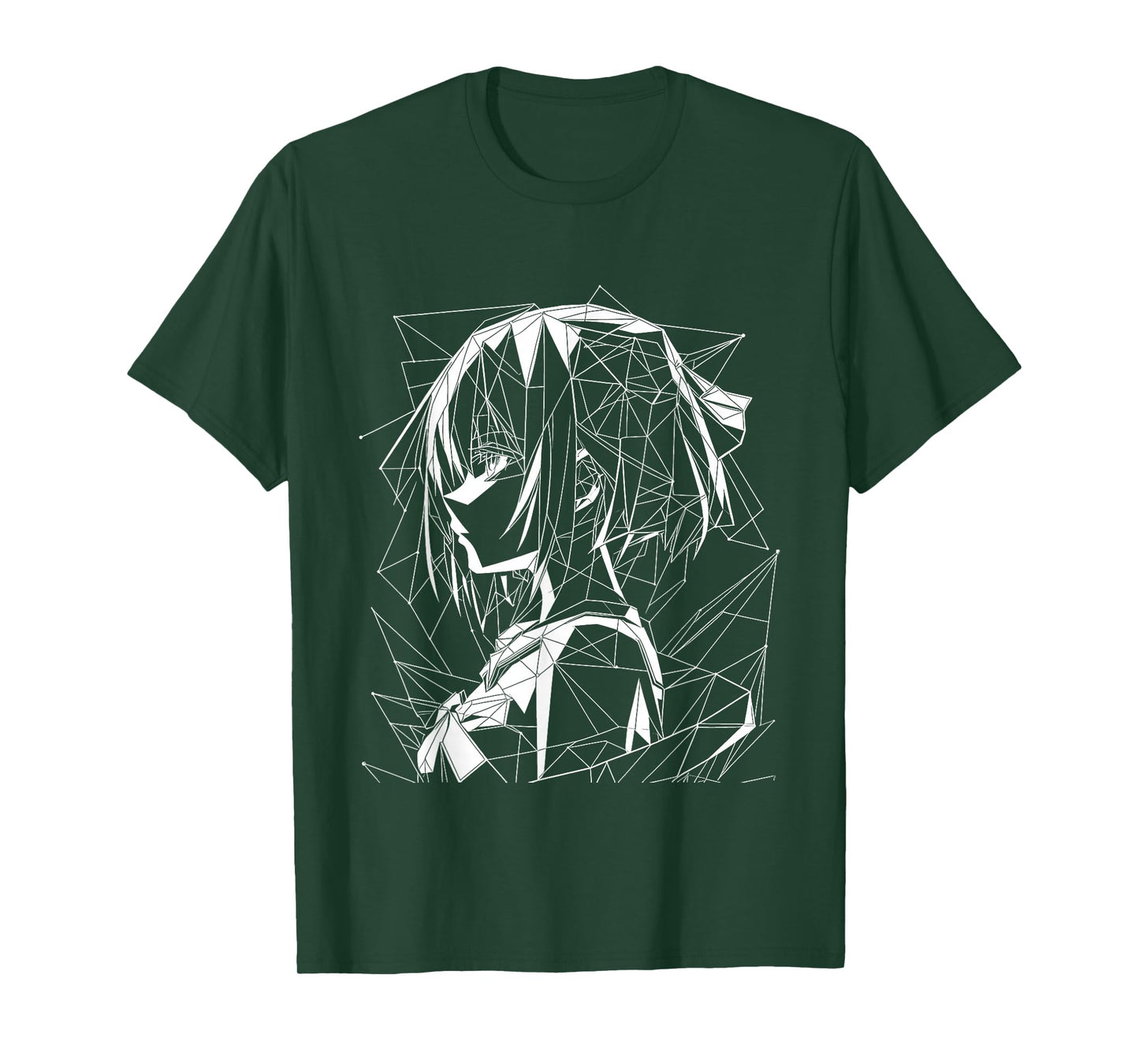 Anime Girl Geometrical Line Art Black and White Silhouette T-Shirt