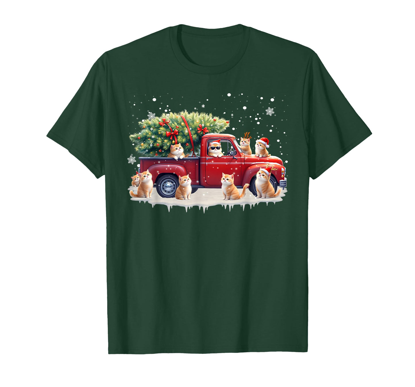 Oriental Cat Red Truck Christmas Tree Santa Ugly Xmas T-Shirt