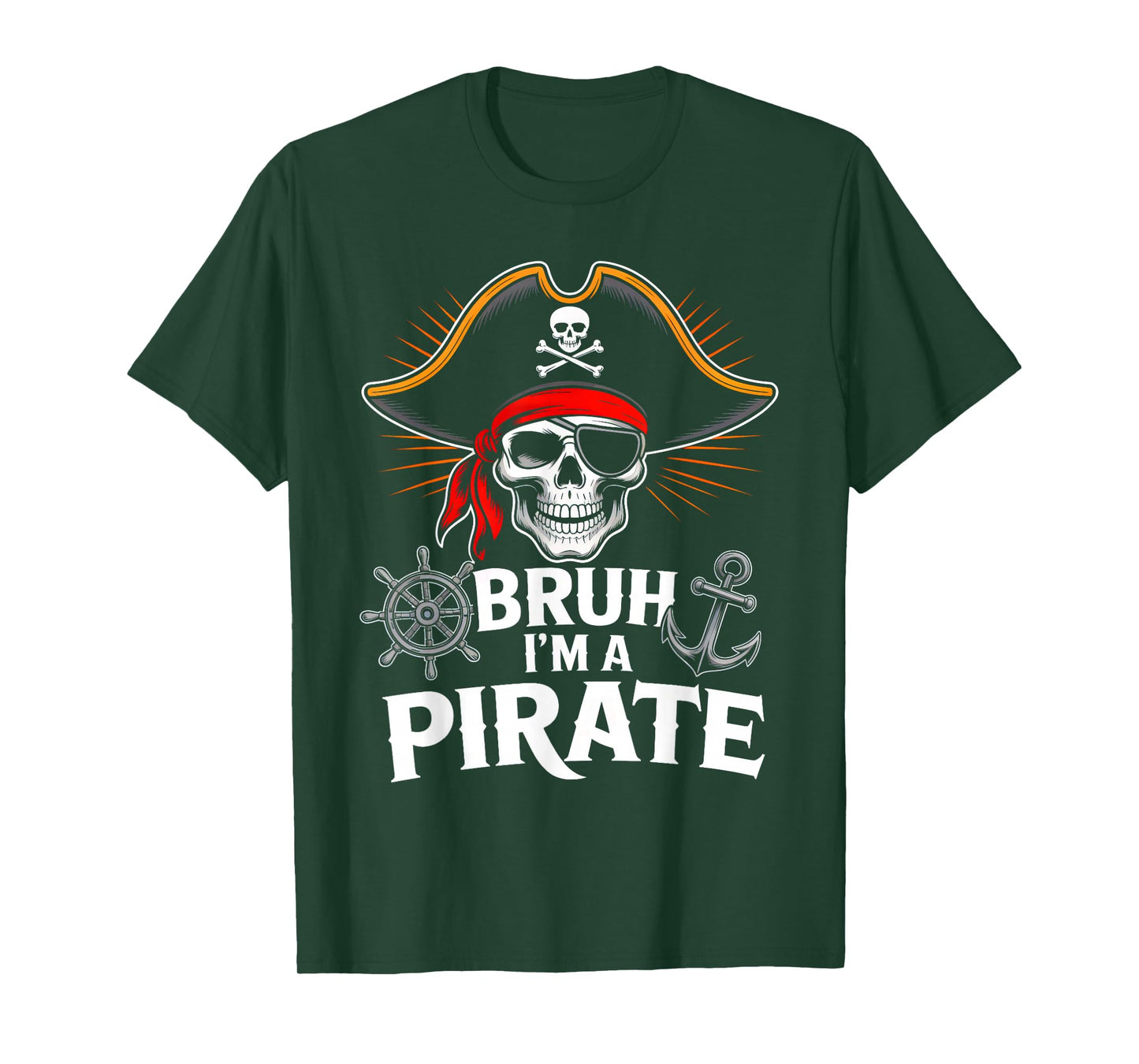 Bruh I'm a Pirate Skull Bandana Halloween Costume Boys Kids T-Shirt