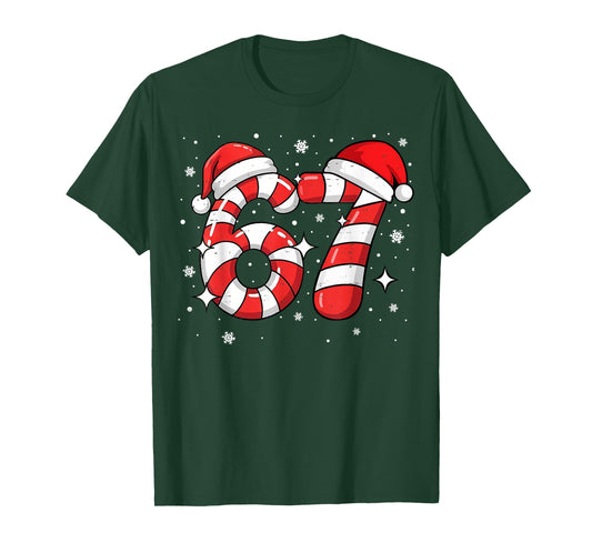 67 Meme Six Seven Candy Cane Christmas Boys Girls Kids T-Shirt