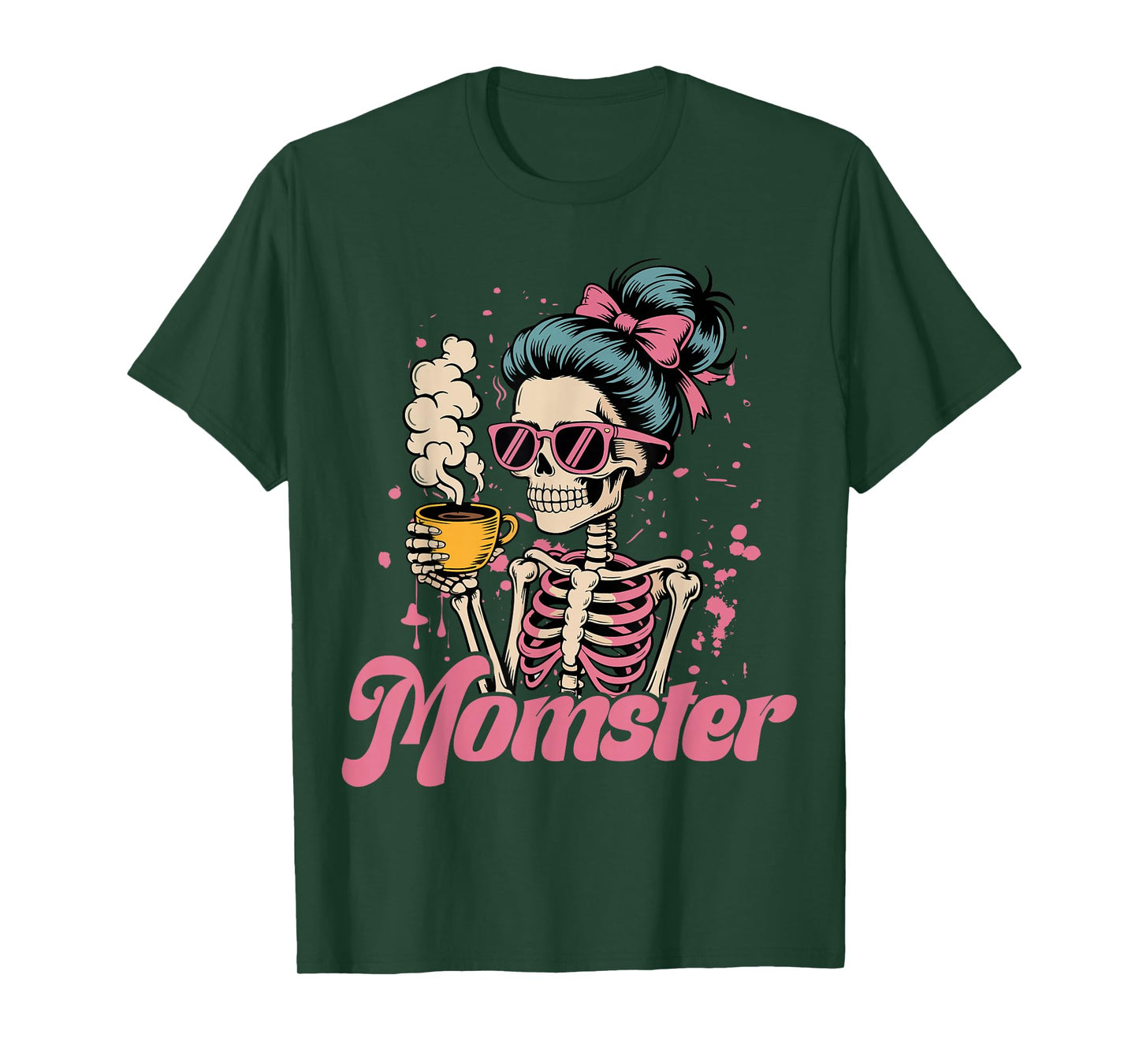 Momster Skeleton Woman Coffee Funny Halloween Mom Mama Women T-Shirt