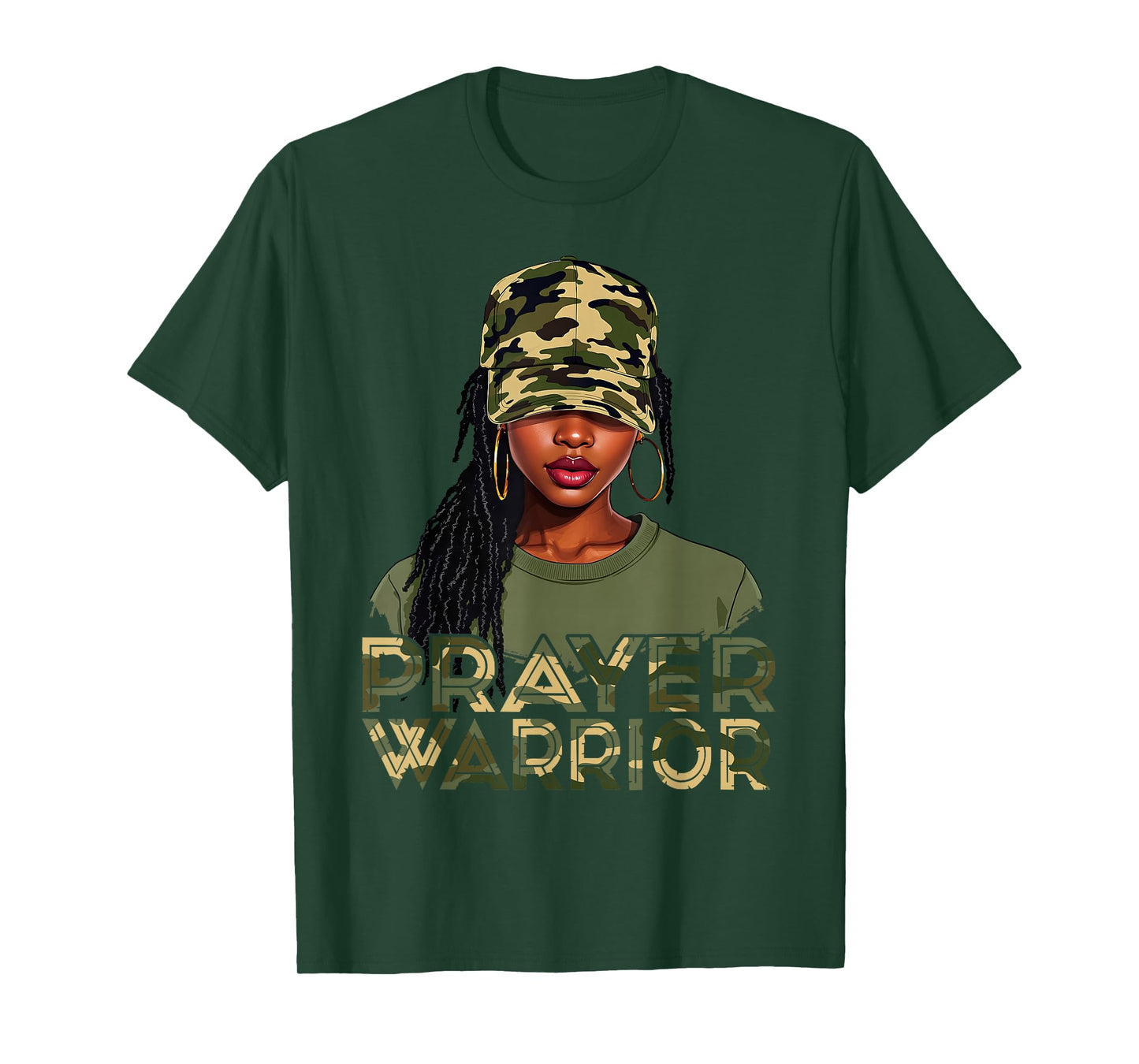 Camo Hat Prayer Warrior God Jesus Christian Black Girl Women T-Shirt