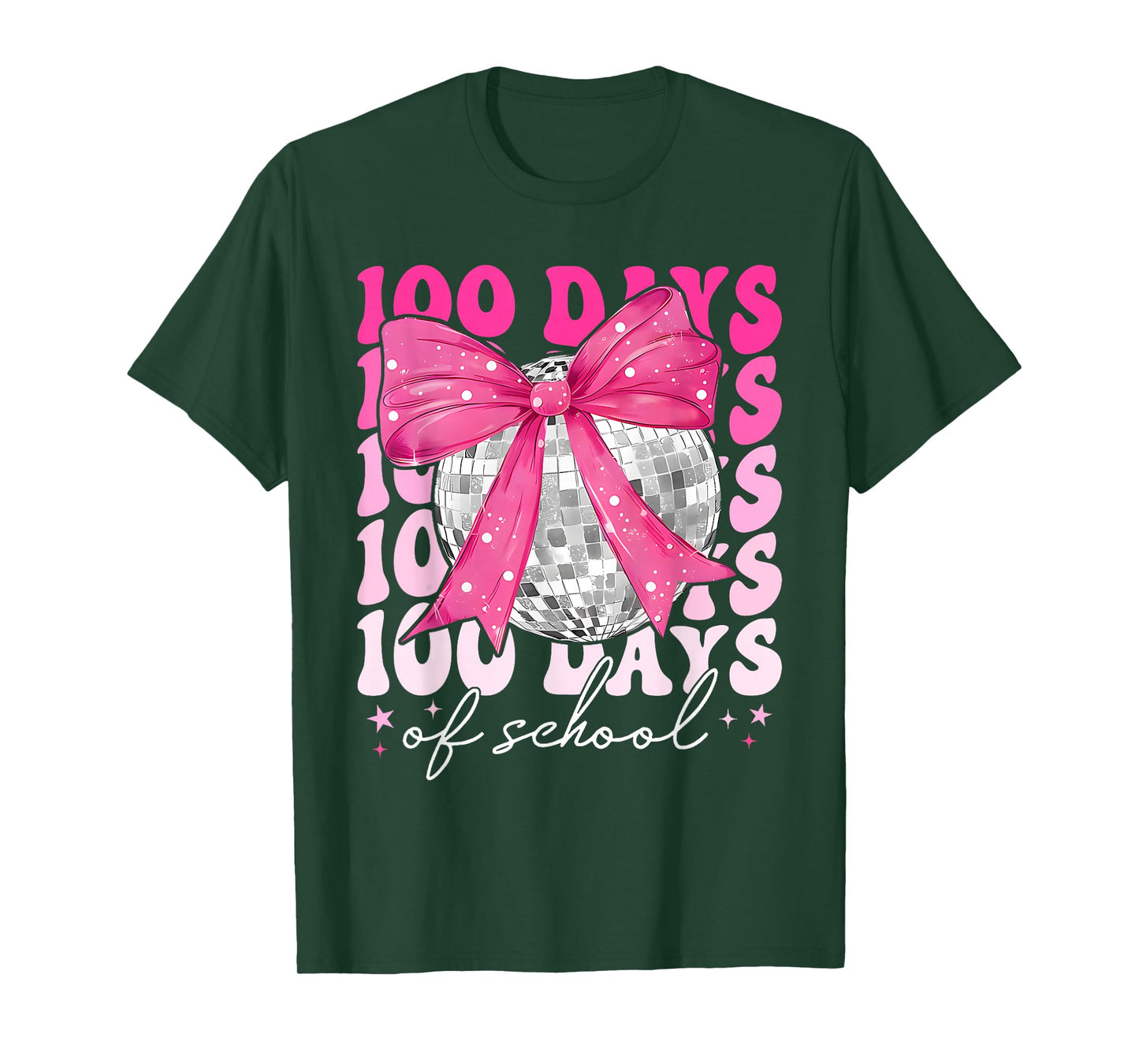 Retro 100 Days of School Coquette Bow Disco Ball Girls Women T-Shirt