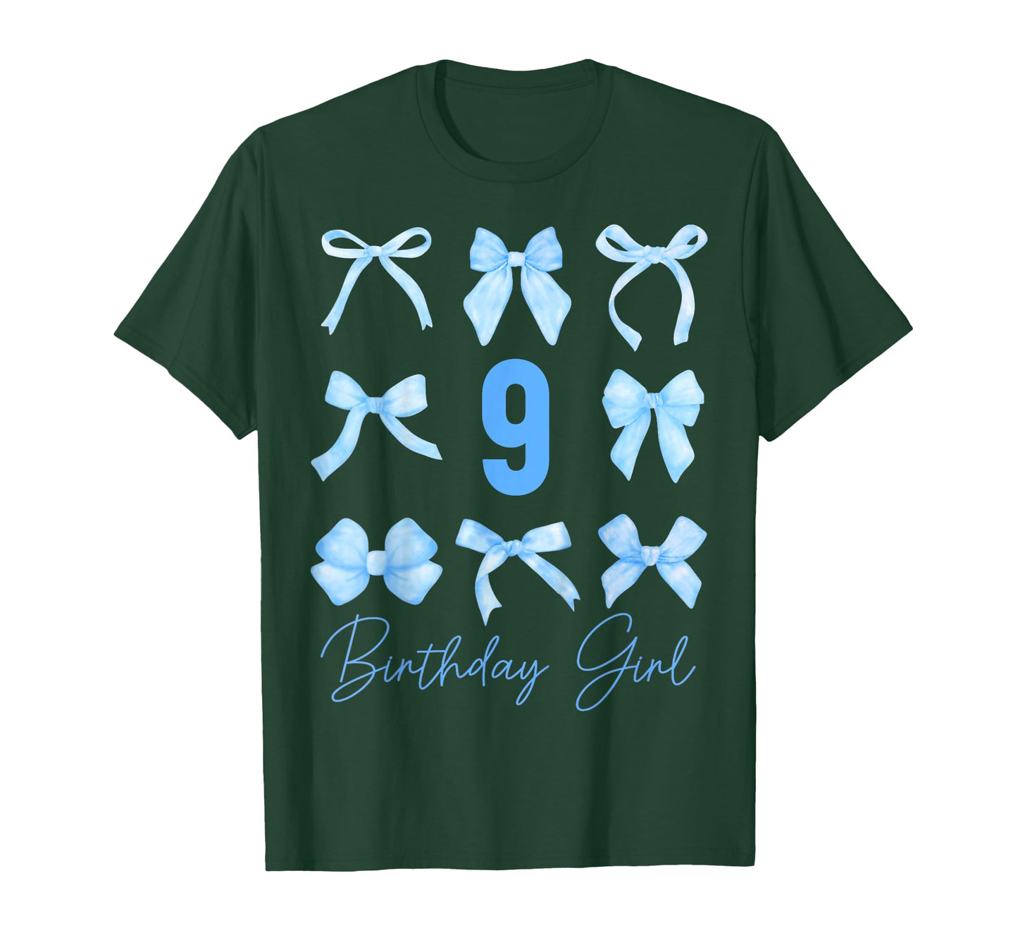Birthday Girl Blue Coquette Bow 9 Year Old Aesthetic Girly T-Shirt